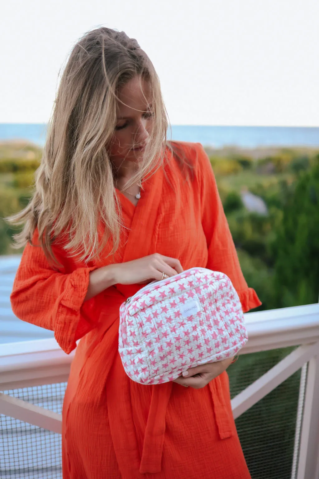 Quilted Cosmetic Bag - Pink Stars sold by Darling Loungewear product image thumbnail 2