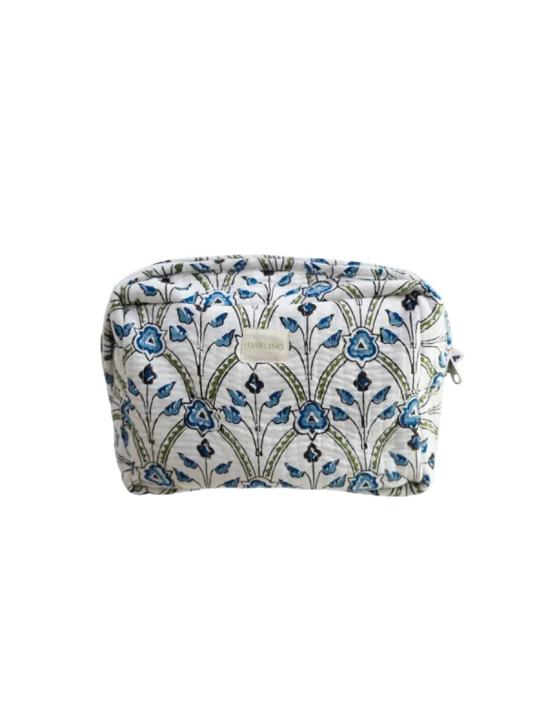 Quilted Cosmetic Bag - Royal Trellis sold by Darling Loungewear