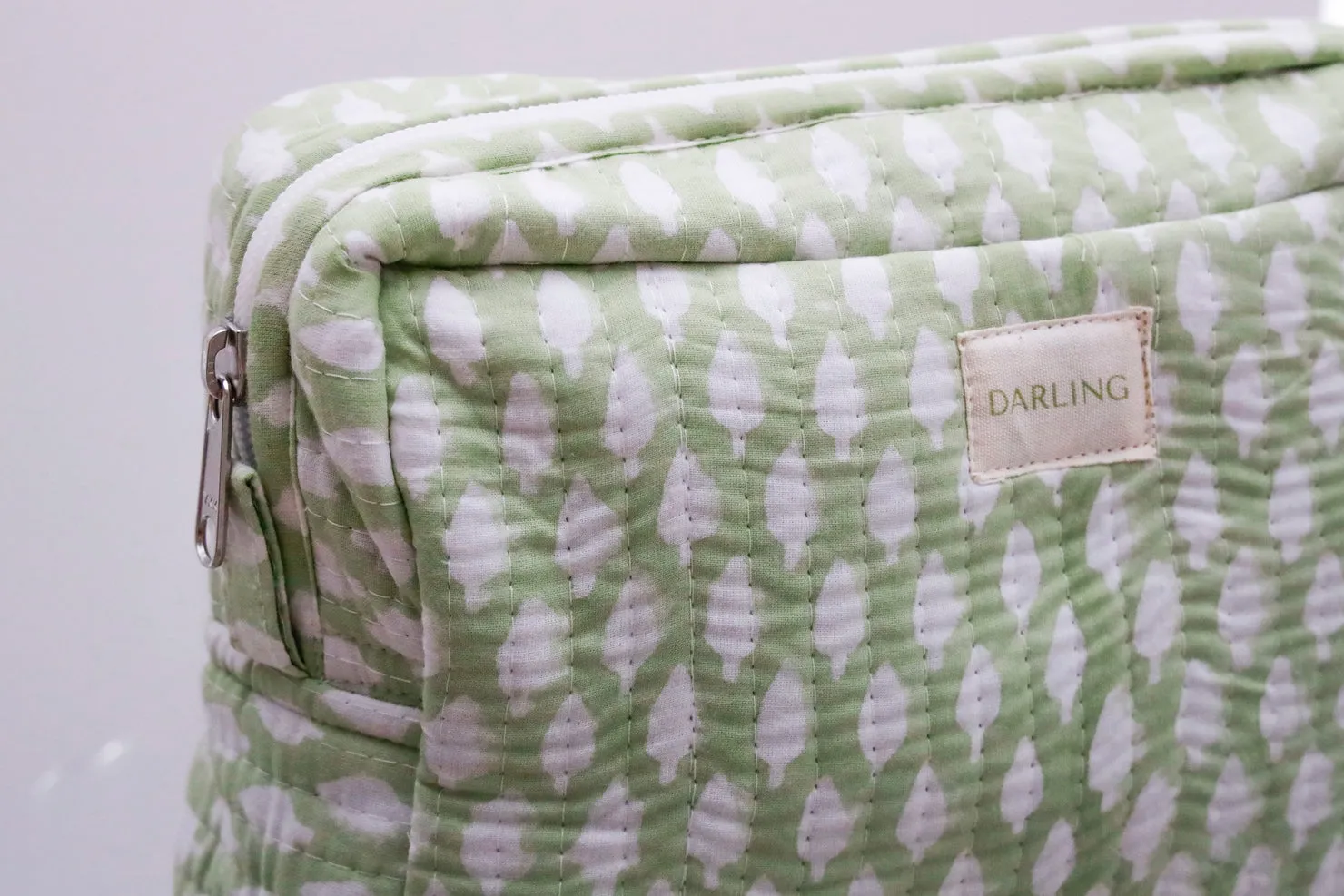 Quilted Cosmetic Bag - Sage Green Leaf sold by Darling Loungewear product image thumbnail 2
