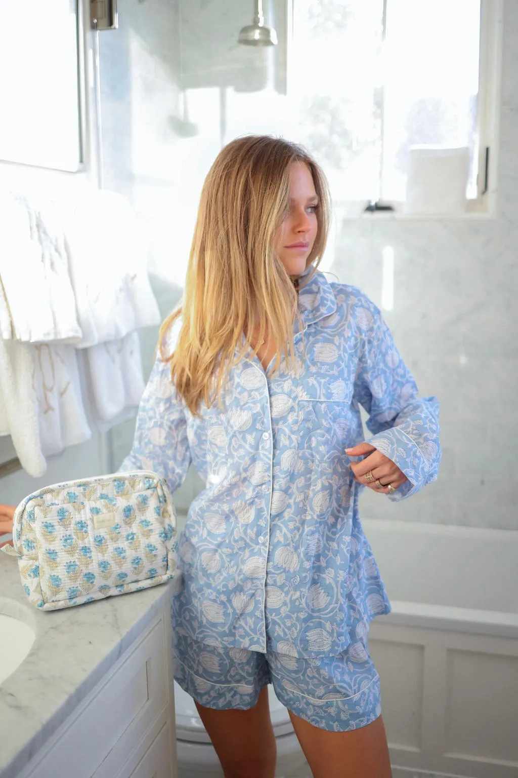 Quilted Cosmetic Bag - Blue Cornflower sold by Darling Loungewear