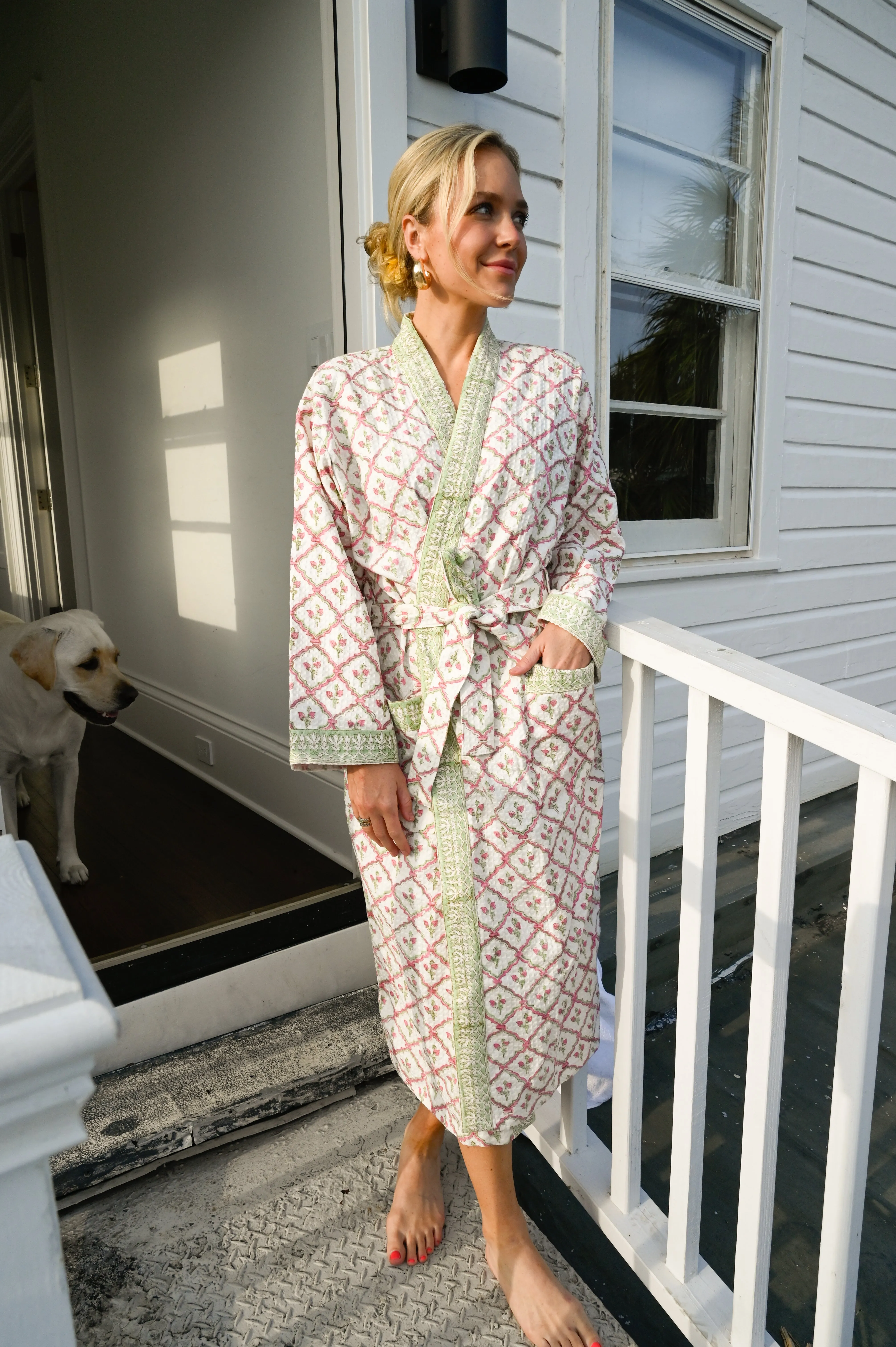 Waffle Bathrobe in Strawberry Lattice sold by Darling Loungewear product image thumbnail 3