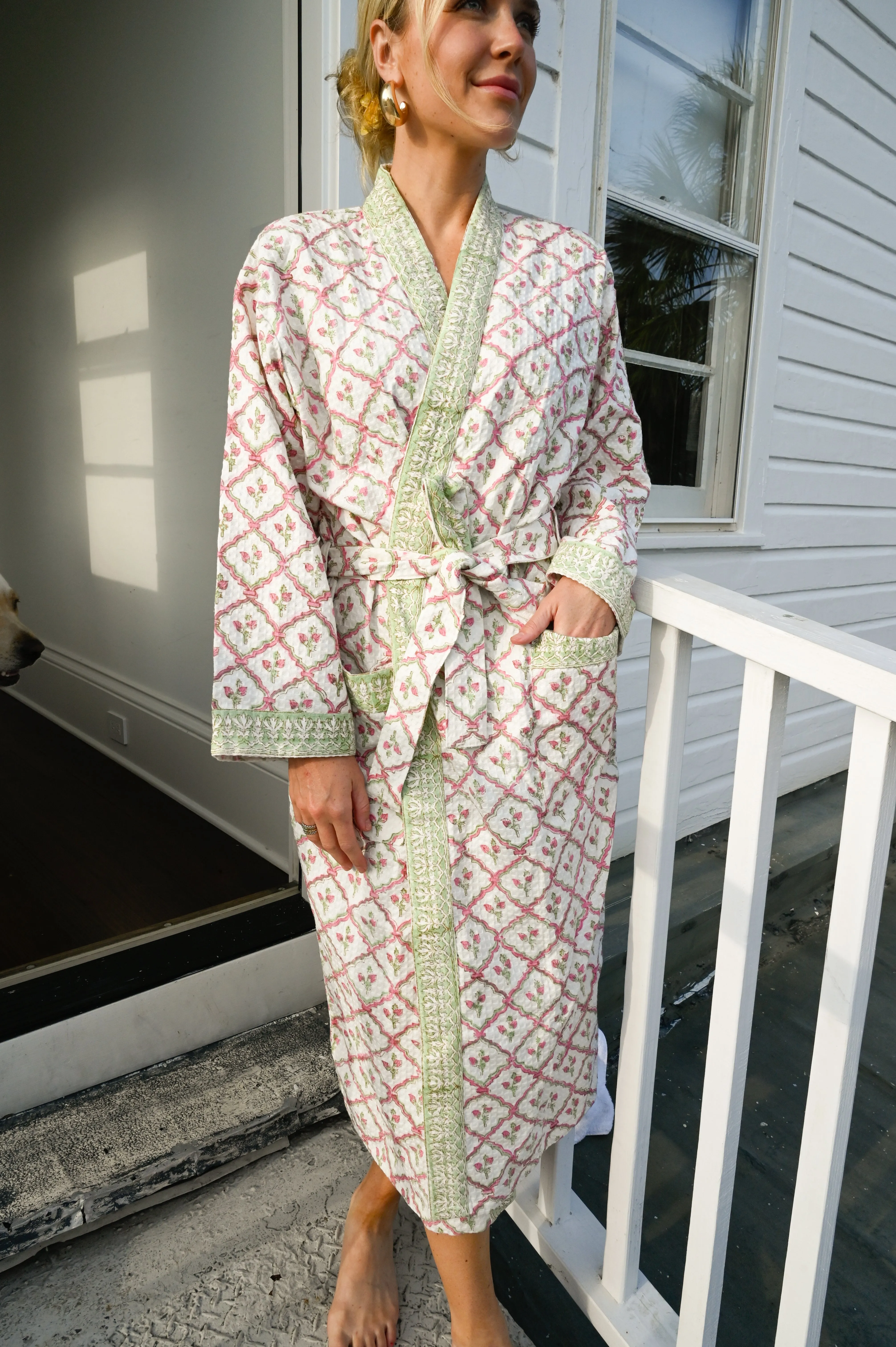 Waffle Bathrobe in Strawberry Lattice sold by Darling Loungewear product image thumbnail 2