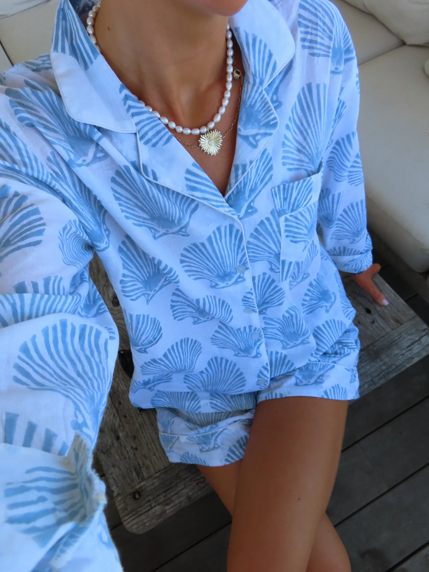 Blue Scallop Shell Set - Long / Short sold by Darling Loungewear