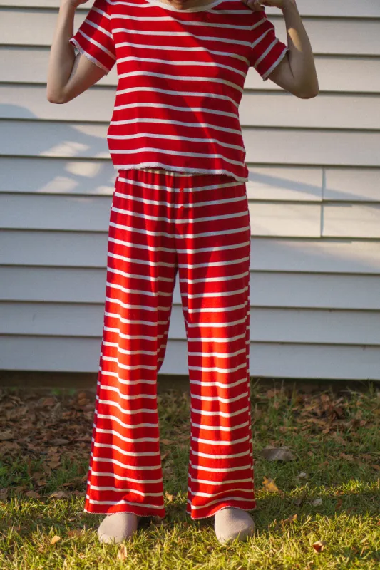 Perfect Pima PJ Set - Red French Stripe sold by Darling Loungewear