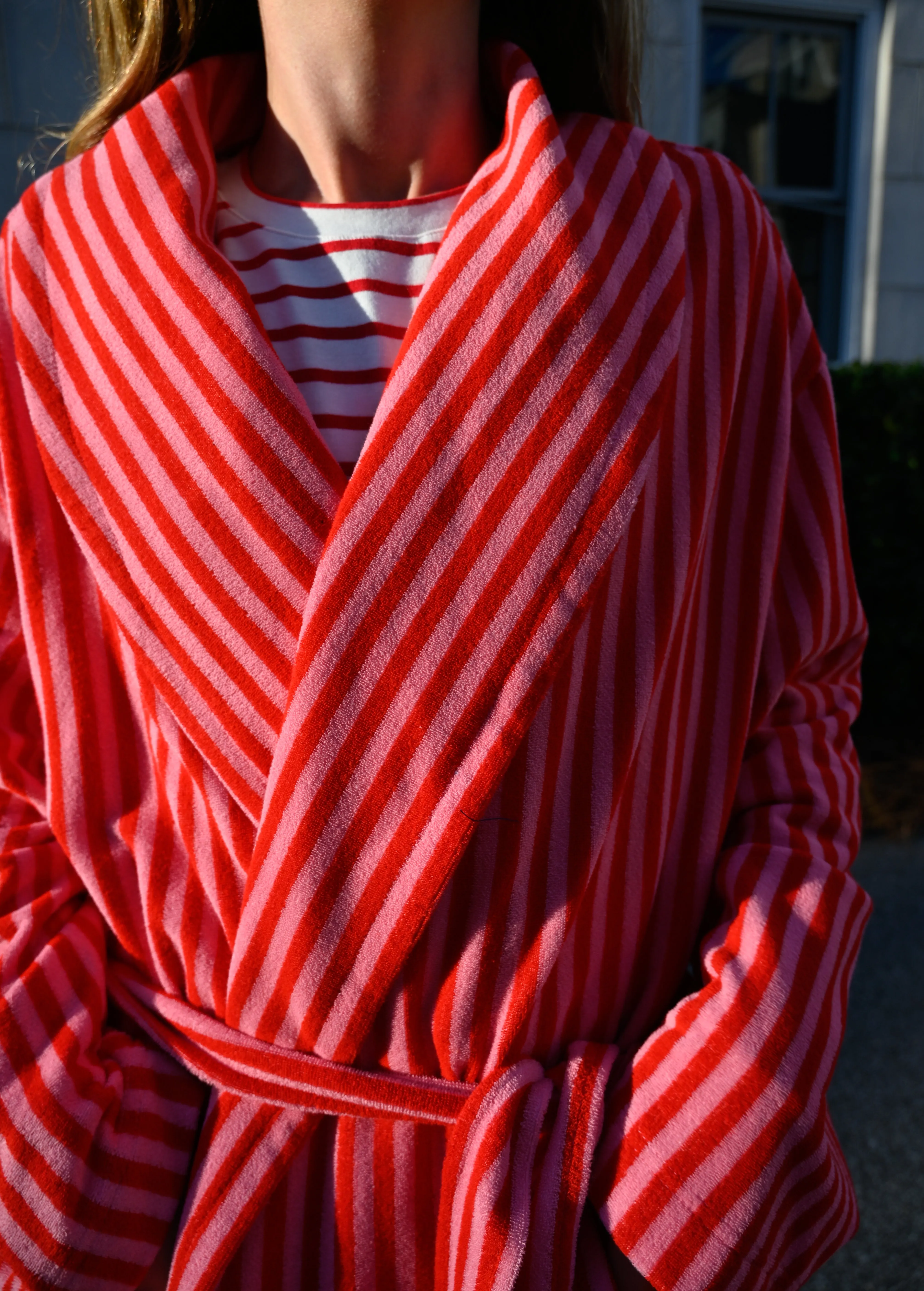 Plush Bathrobe in Pink and Red Stripe sold by Darling Loungewear product image thumbnail 4