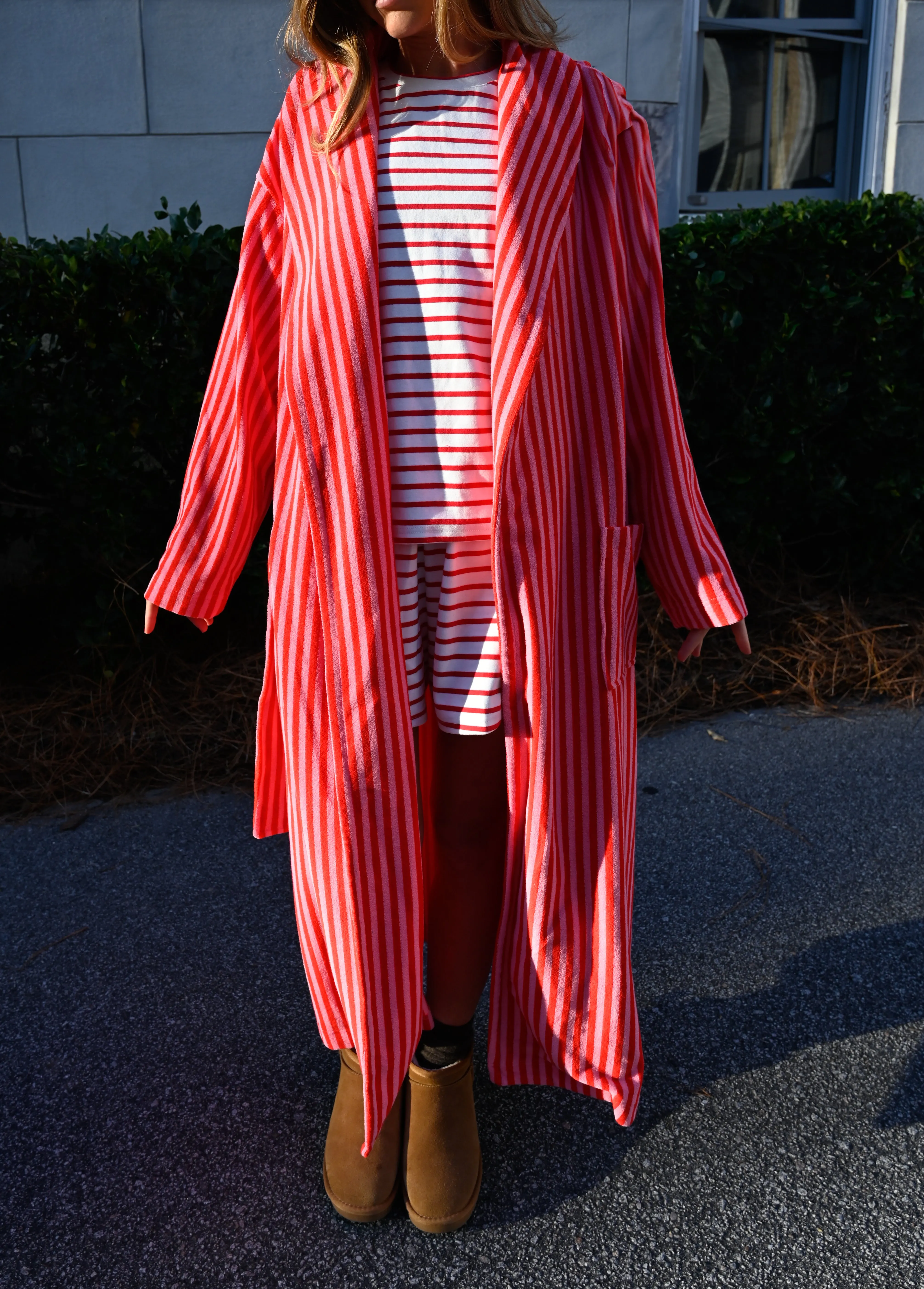 Plush Bathrobe in Pink and Red Stripe sold by Darling Loungewear product image thumbnail 5