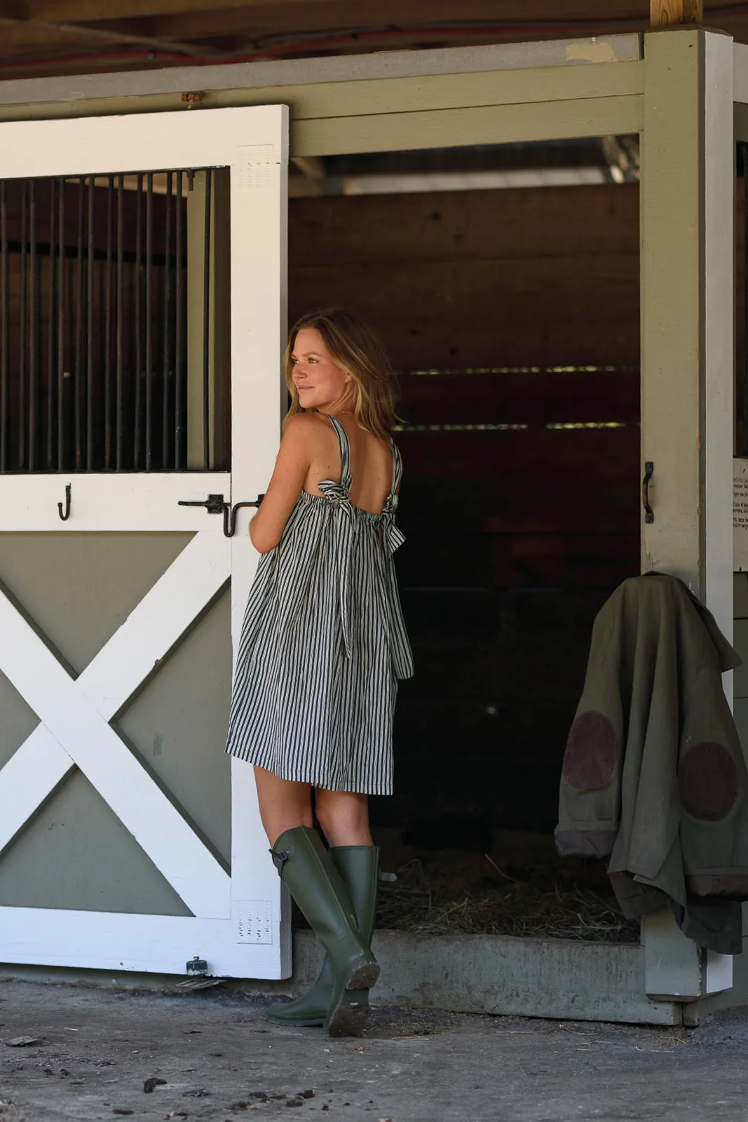 Tie Sleep Dress - Juniper Green Stripe sold by Darling Loungewear