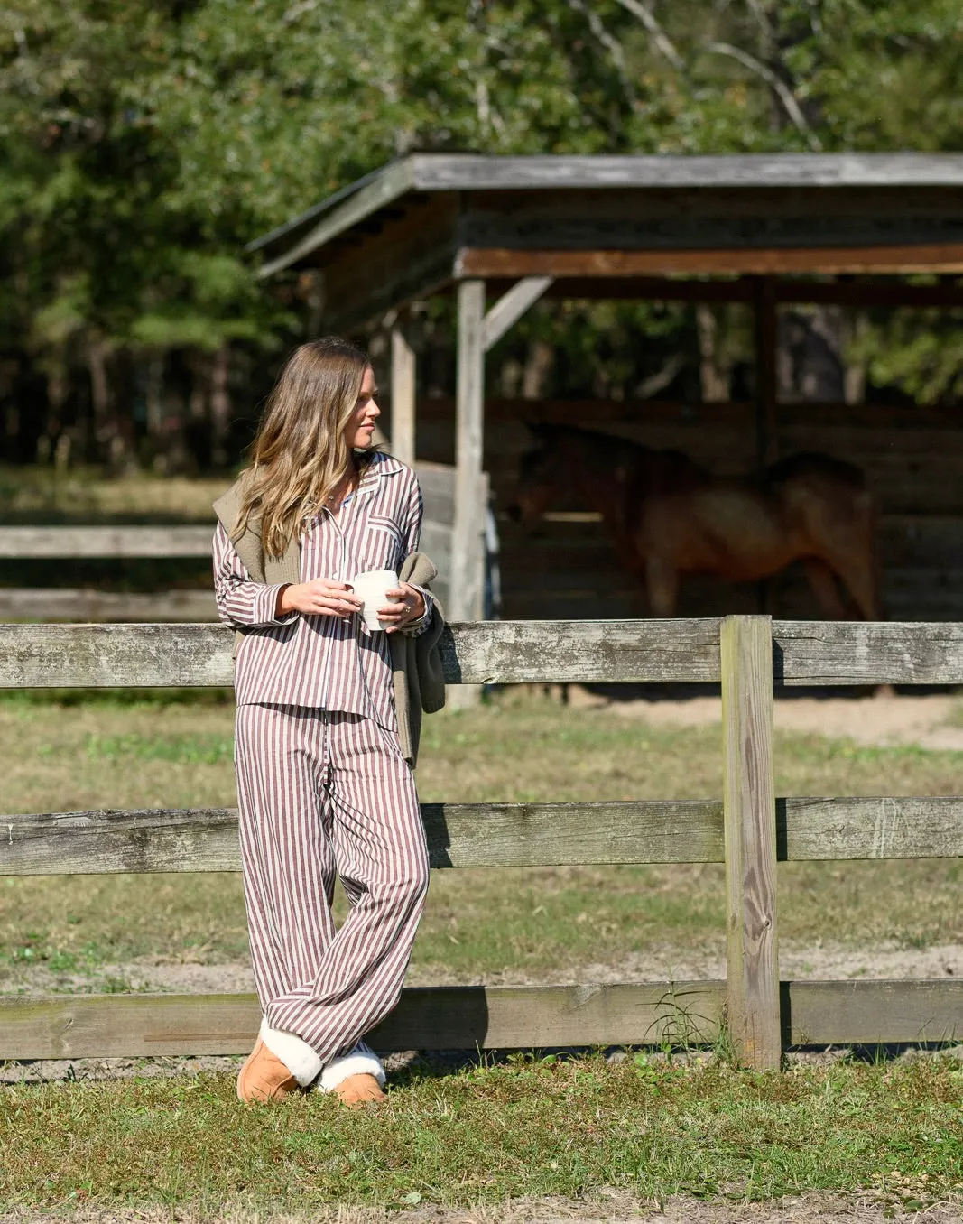 Cozy Pajama Set - Mocha Stripe sold by Darling Loungewear product image thumbnail 3