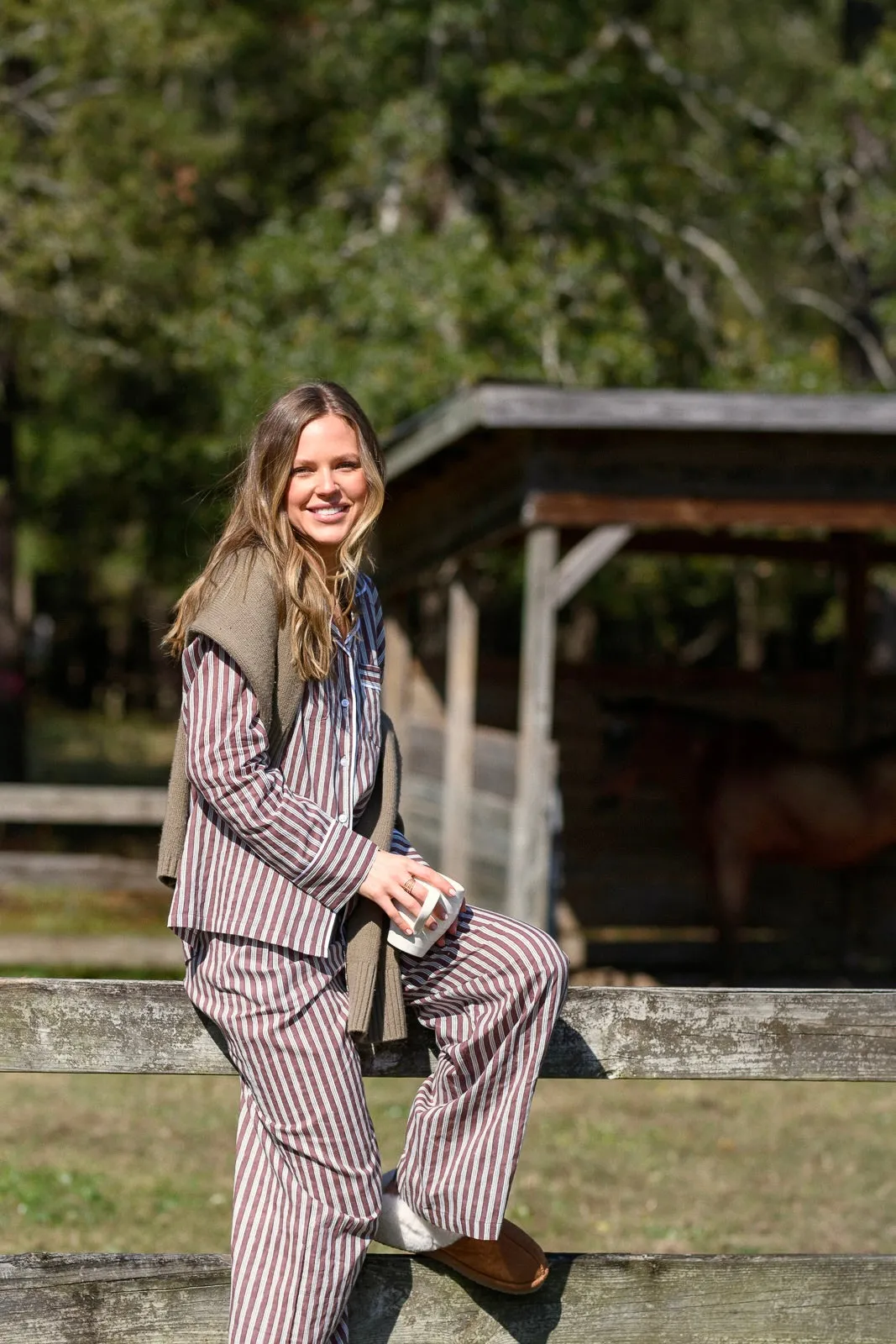 Cozy Pajama Set - Mocha Stripe sold by Darling Loungewear product image thumbnail 5
