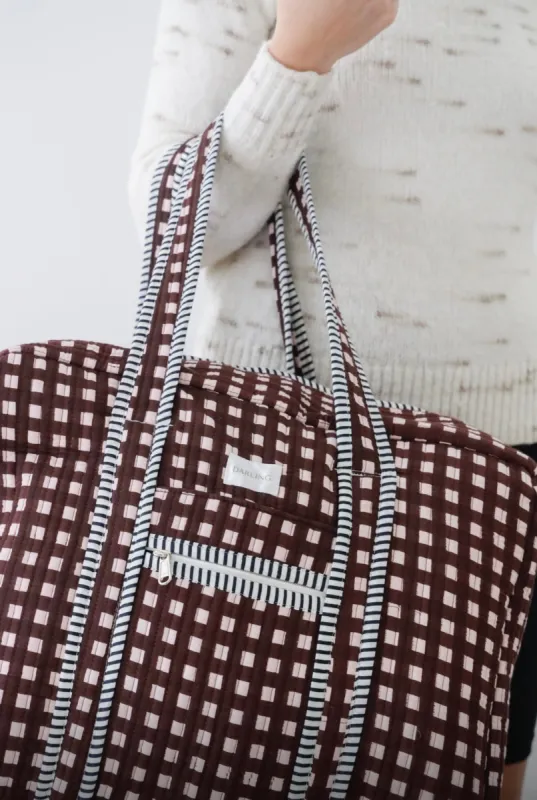 Weekender Bag in Chocolate Check sold by Darling Loungewear