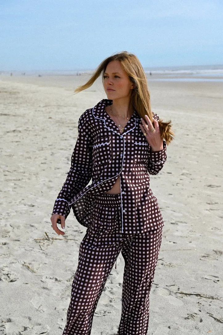 Cozy Pajama Set - Chocolate Check sold by Darling Loungewear