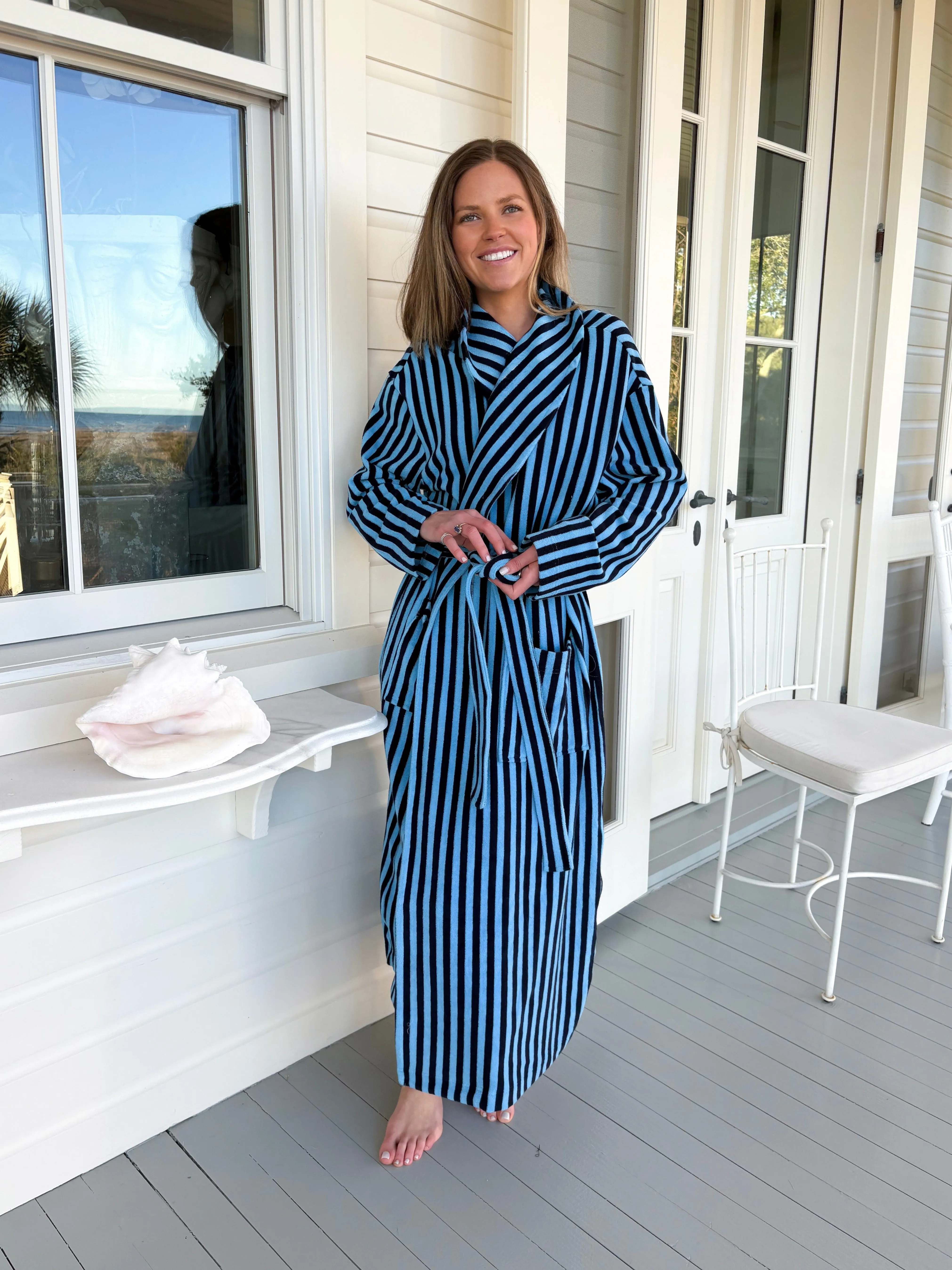 Plush Bathrobe in Blue Stripe sold by Darling Loungewear product image thumbnail 2