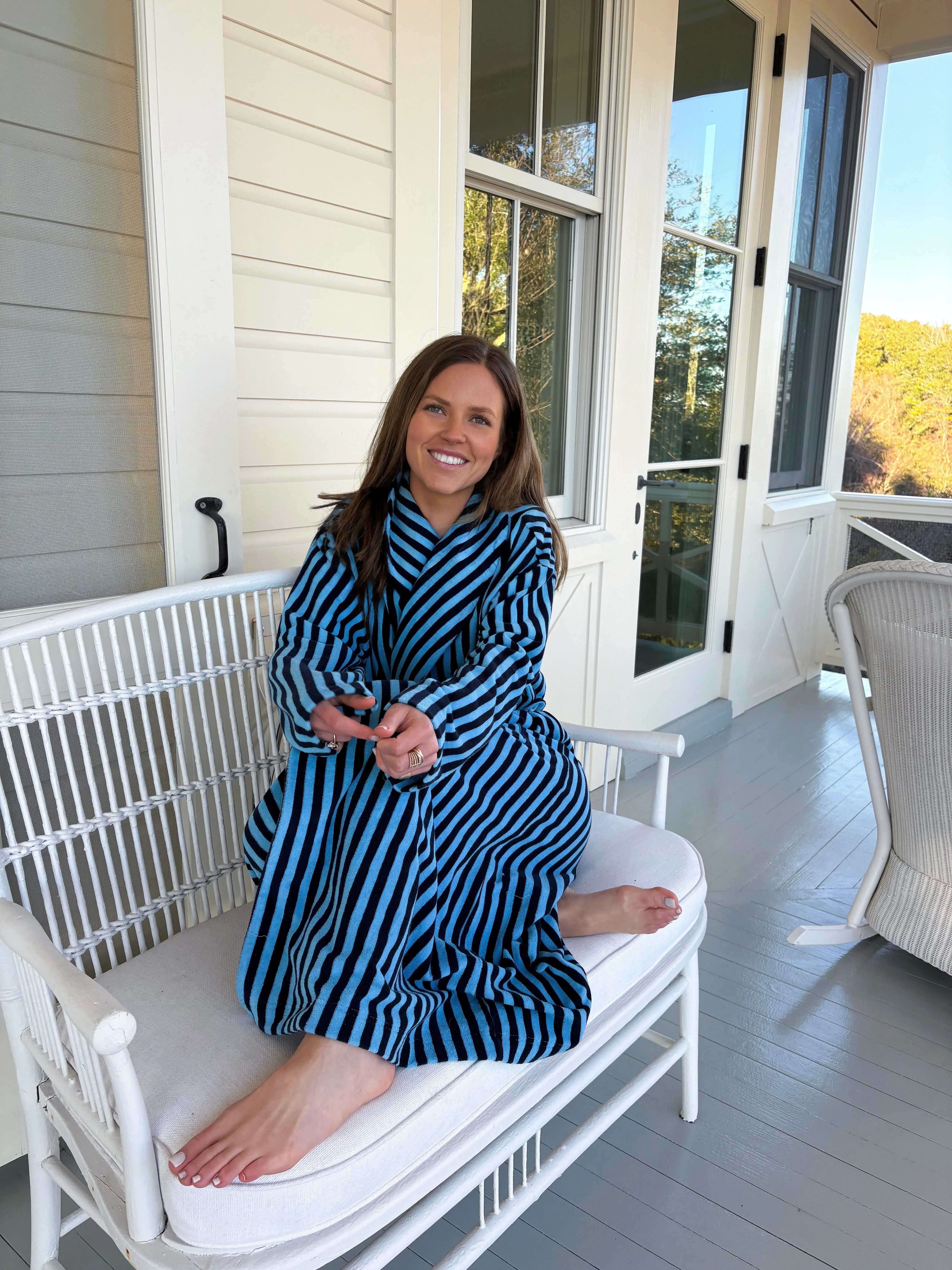Plush Bathrobe in Blue Stripe sold by Darling Loungewear product image thumbnail 3
