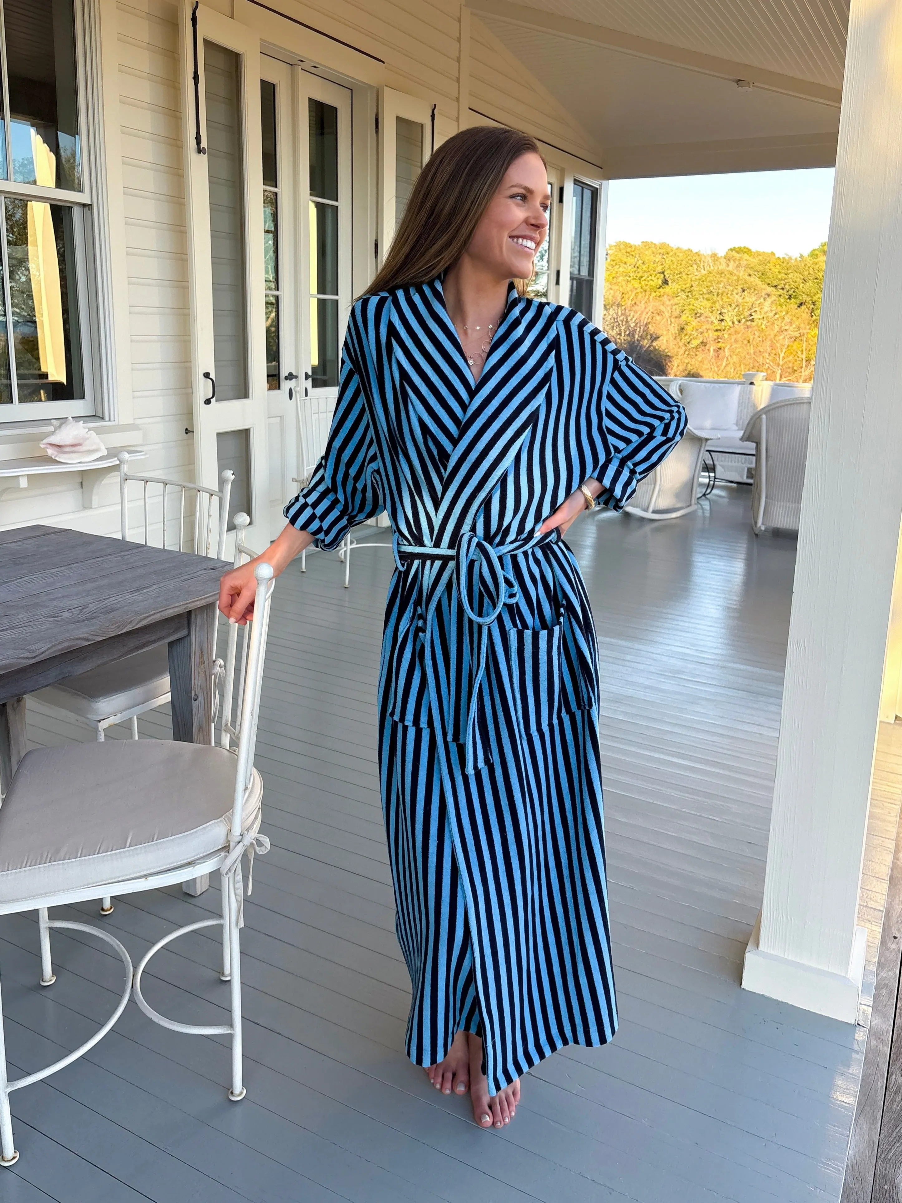 Plush Bathrobe in Blue Stripe sold by Darling Loungewear product image thumbnail 4