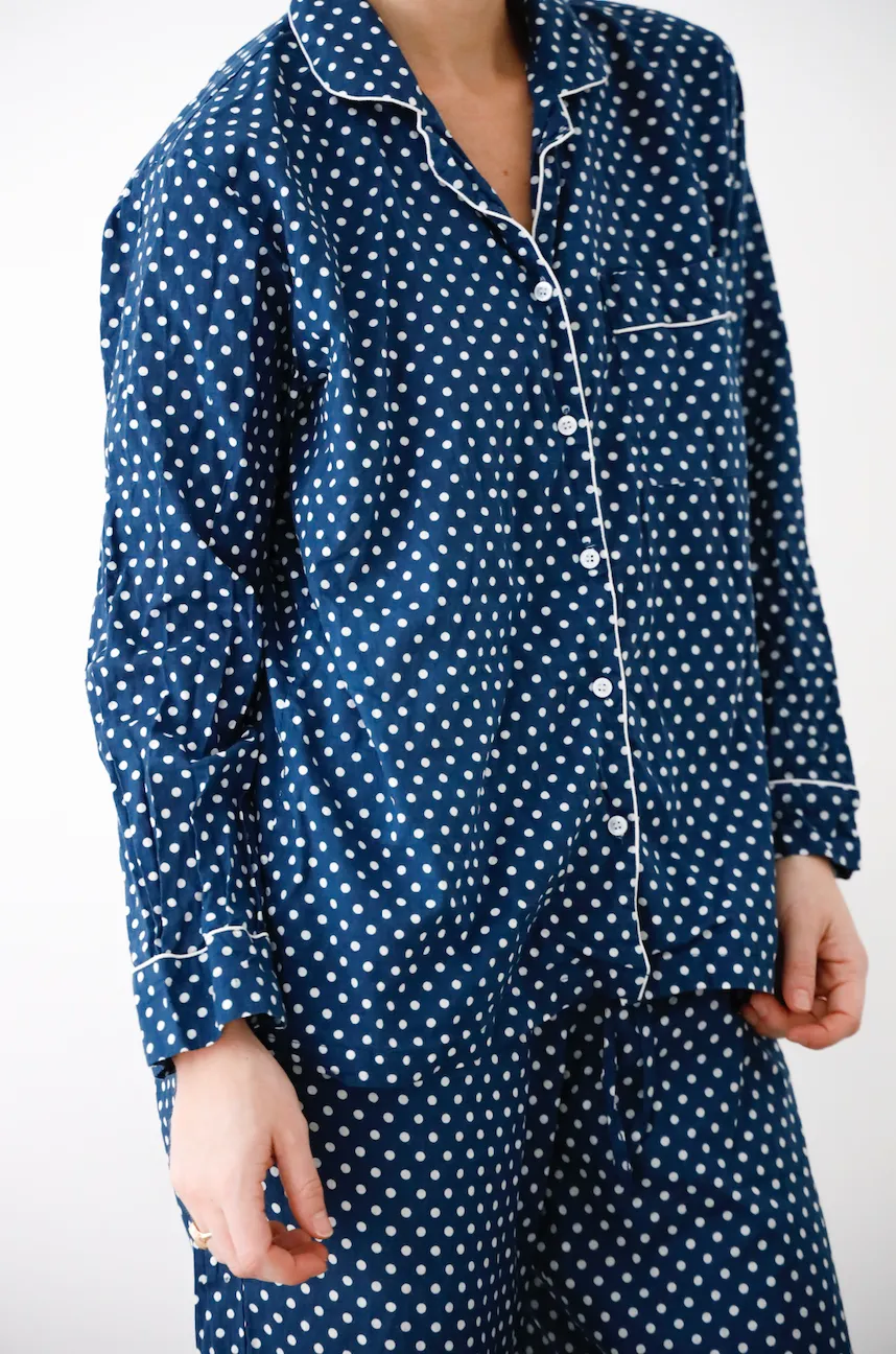 Cozy Pajama Set - Navy Blue Polka Dot sold by Darling Loungewear product image thumbnail 3