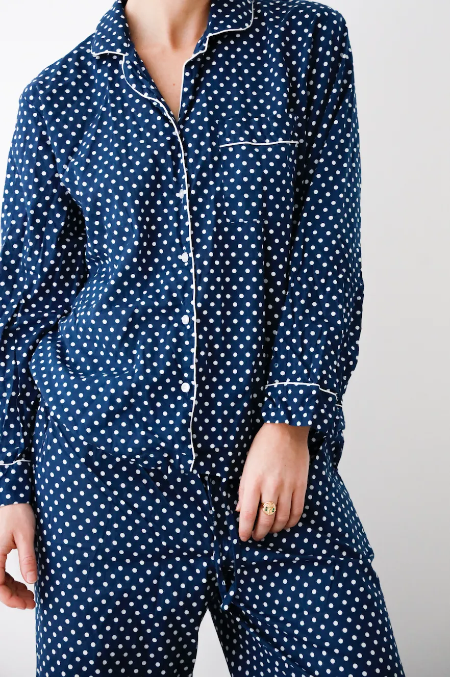 Cozy Pajama Set - Navy Blue Polka Dot sold by Darling Loungewear