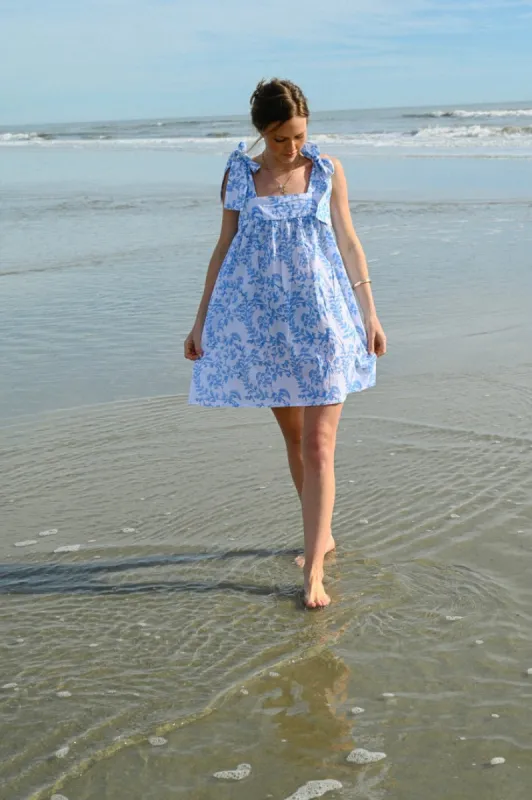 Tie Sleep Dress - Blue Whispering Vine sold by Darling Loungewear