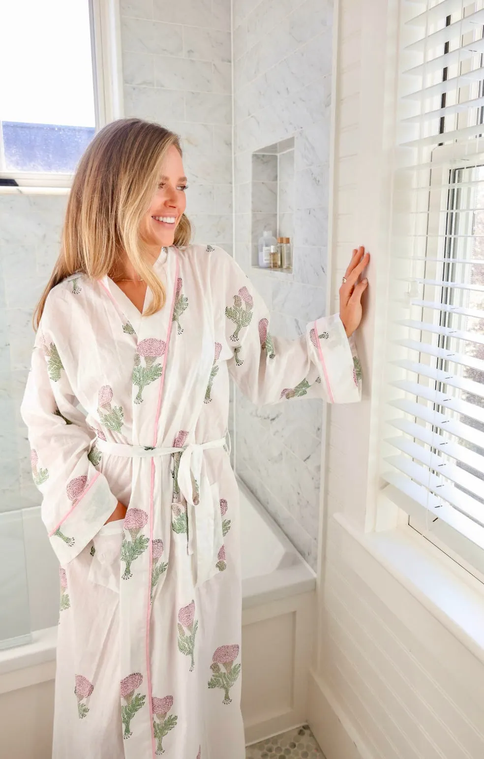 Bathrobe in Pink Marigold - Long sold by Darling Loungewear