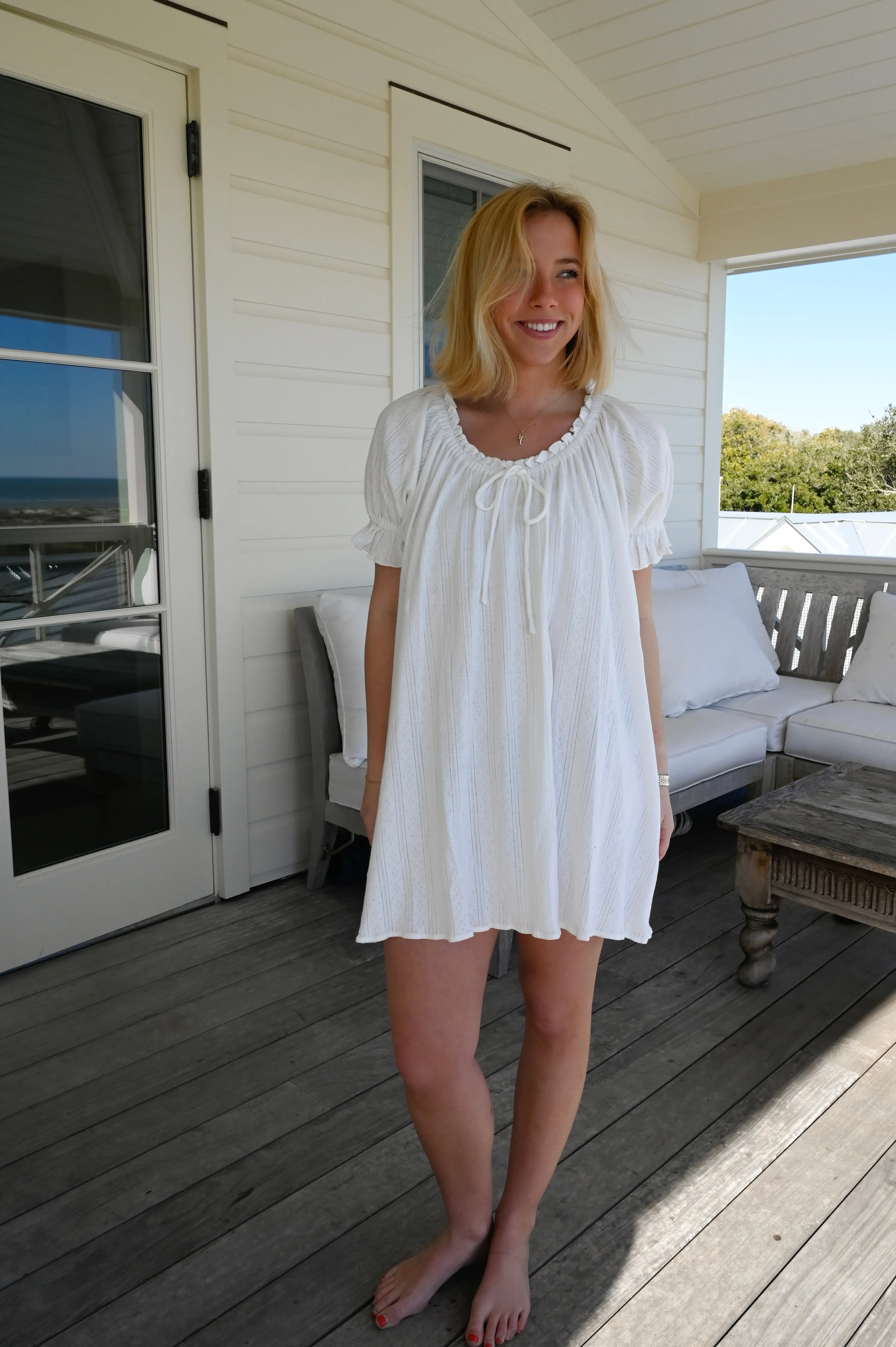 Mini Dress - White Pointelle sold by Darling Loungewear