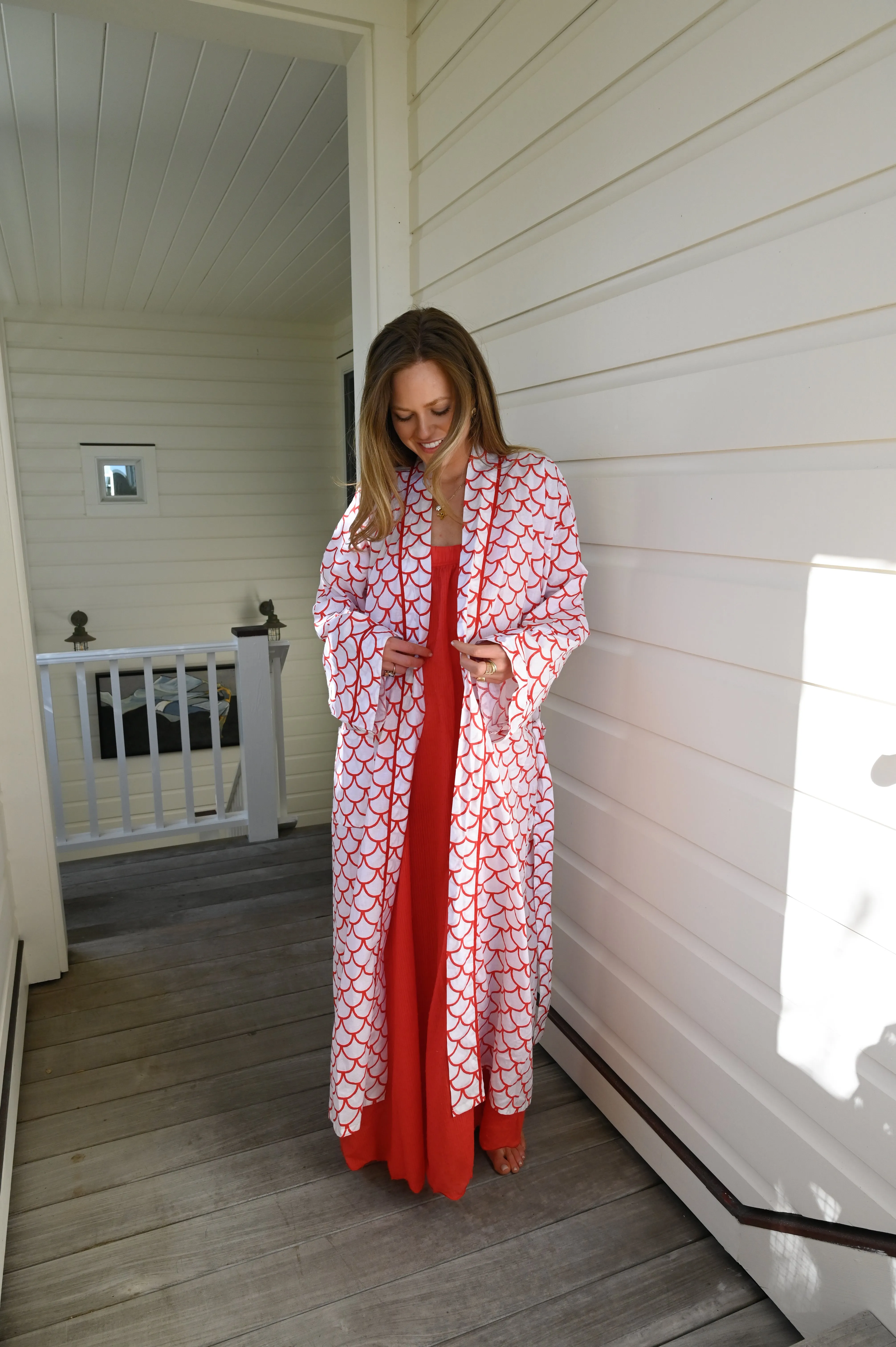 Bathrobe in Red Scallop - Long sold by Darling Loungewear