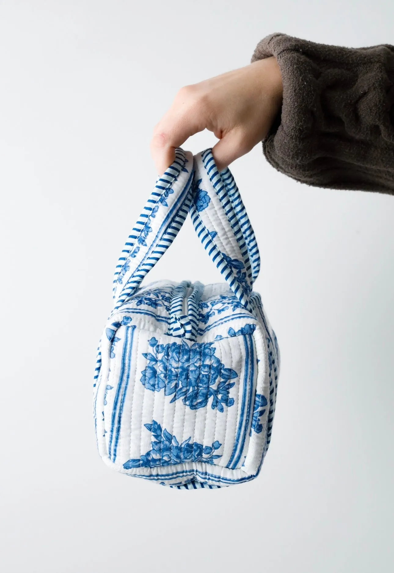 Quilted Handled Cosmetic Bag - French Blue Floral sold by Darling Loungewear product image thumbnail 3