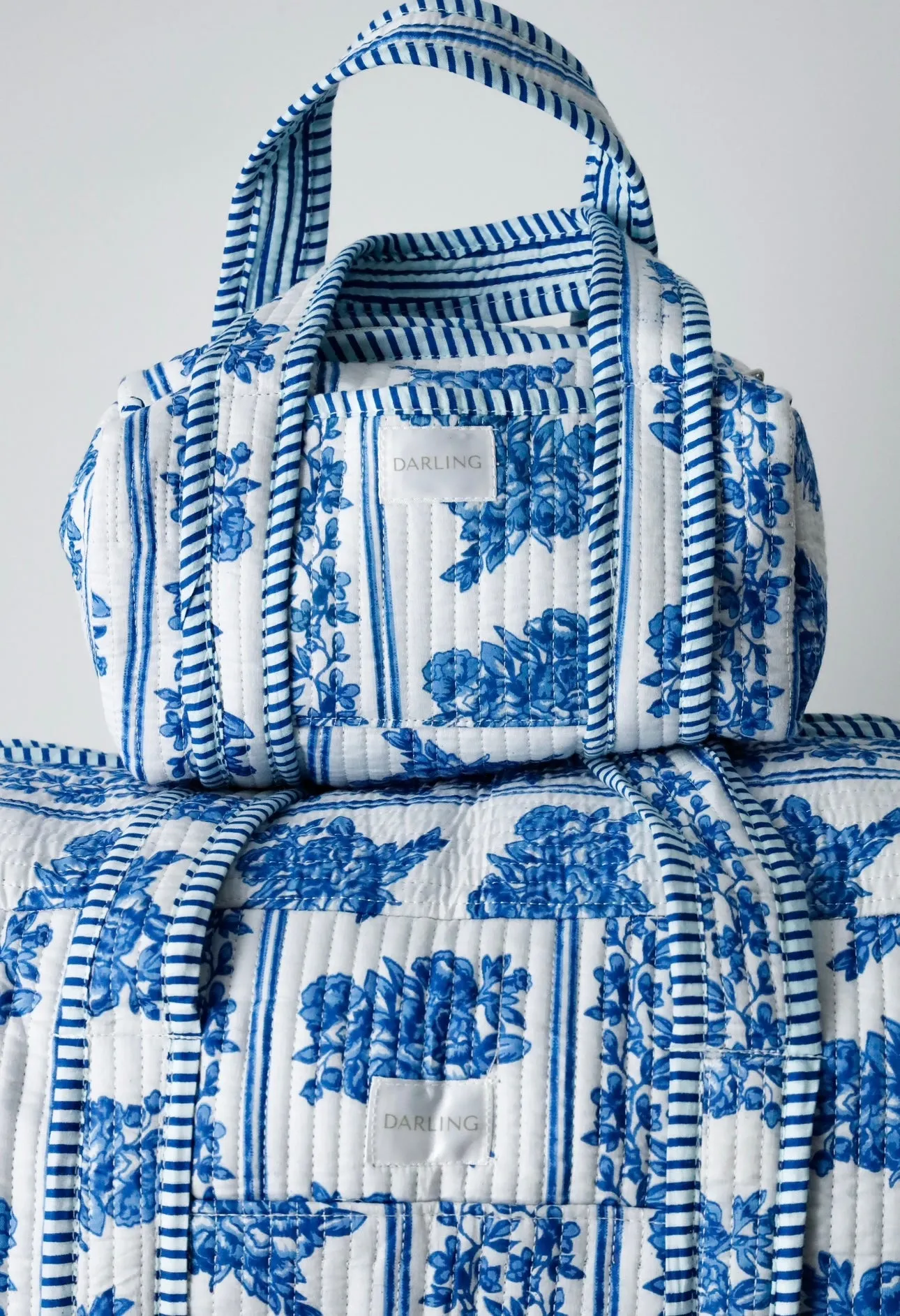 Quilted Handled Cosmetic Bag - French Blue Floral sold by Darling Loungewear product image thumbnail 4