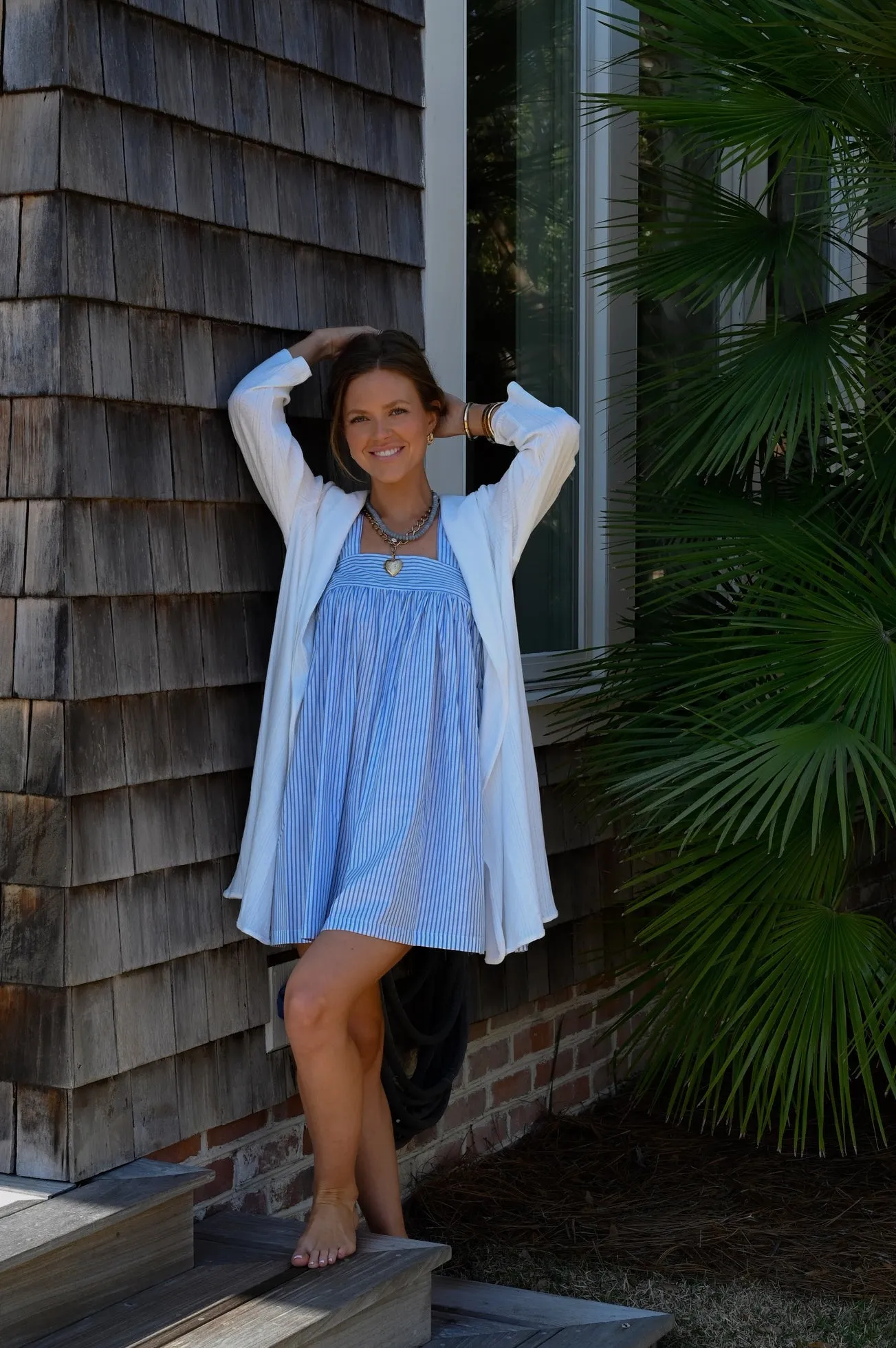 Tie Sleep Dress - Light Blue Stripe sold by Darling Loungewear product image thumbnail 3