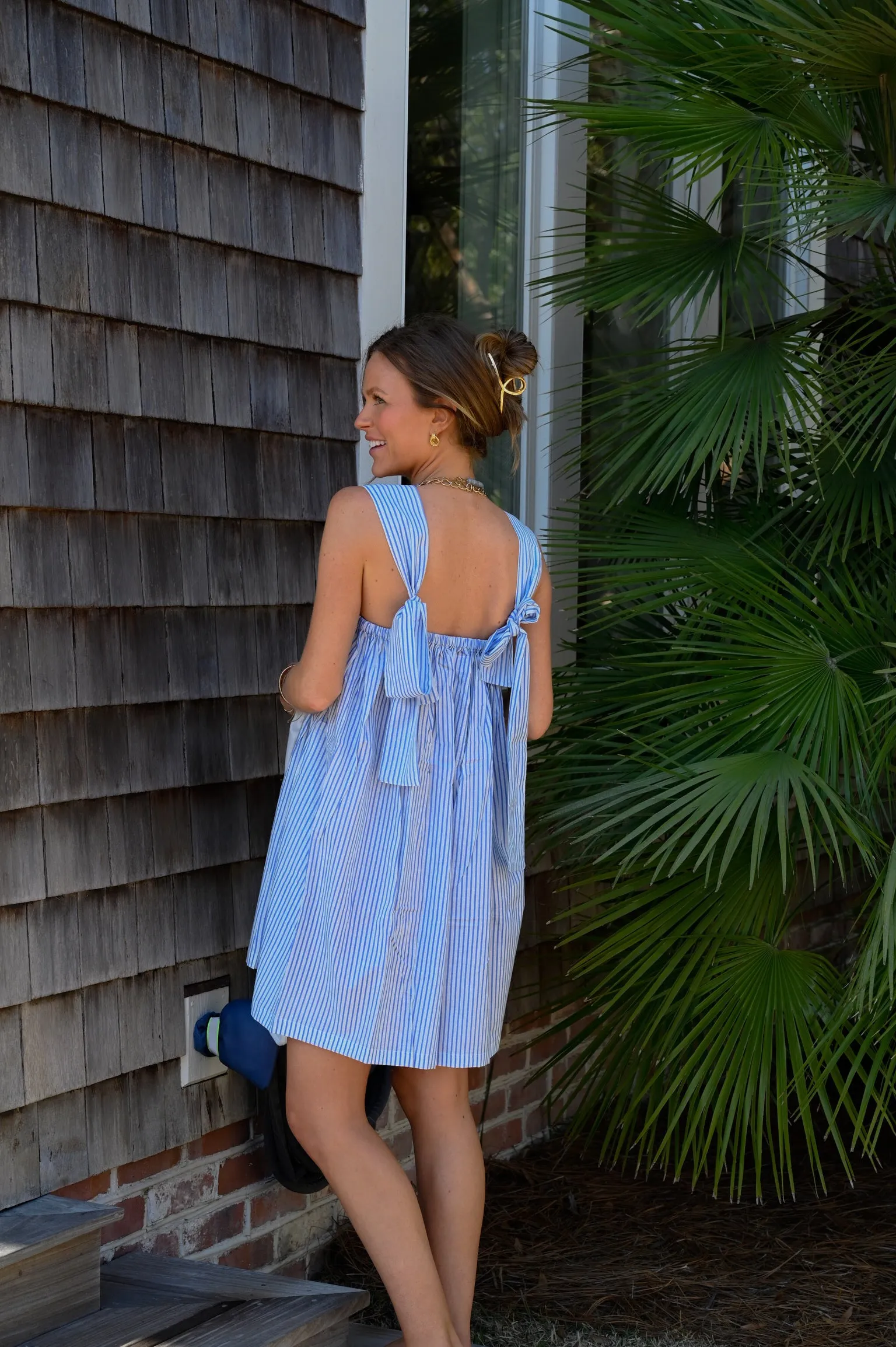 Tie Sleep Dress - Light Blue Stripe sold by Darling Loungewear product image thumbnail 2
