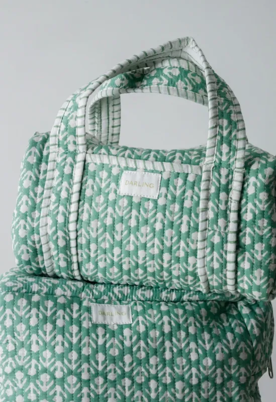 Quilted Handled Cosmetic Bag - Turquoise Tulip sold by Darling Loungewear