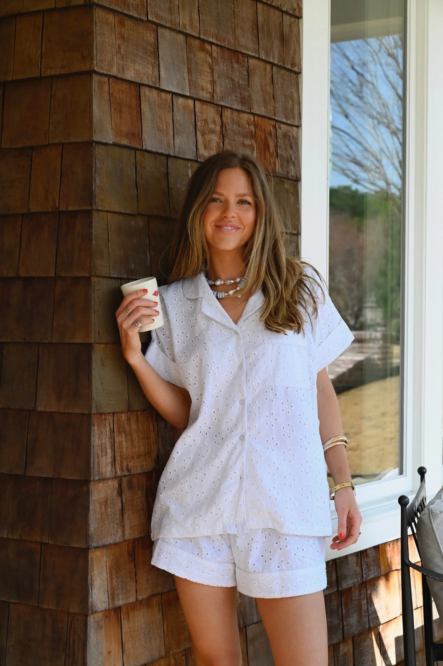 White Eyelet PJ Set - Short / Short sold by Darling Loungewear