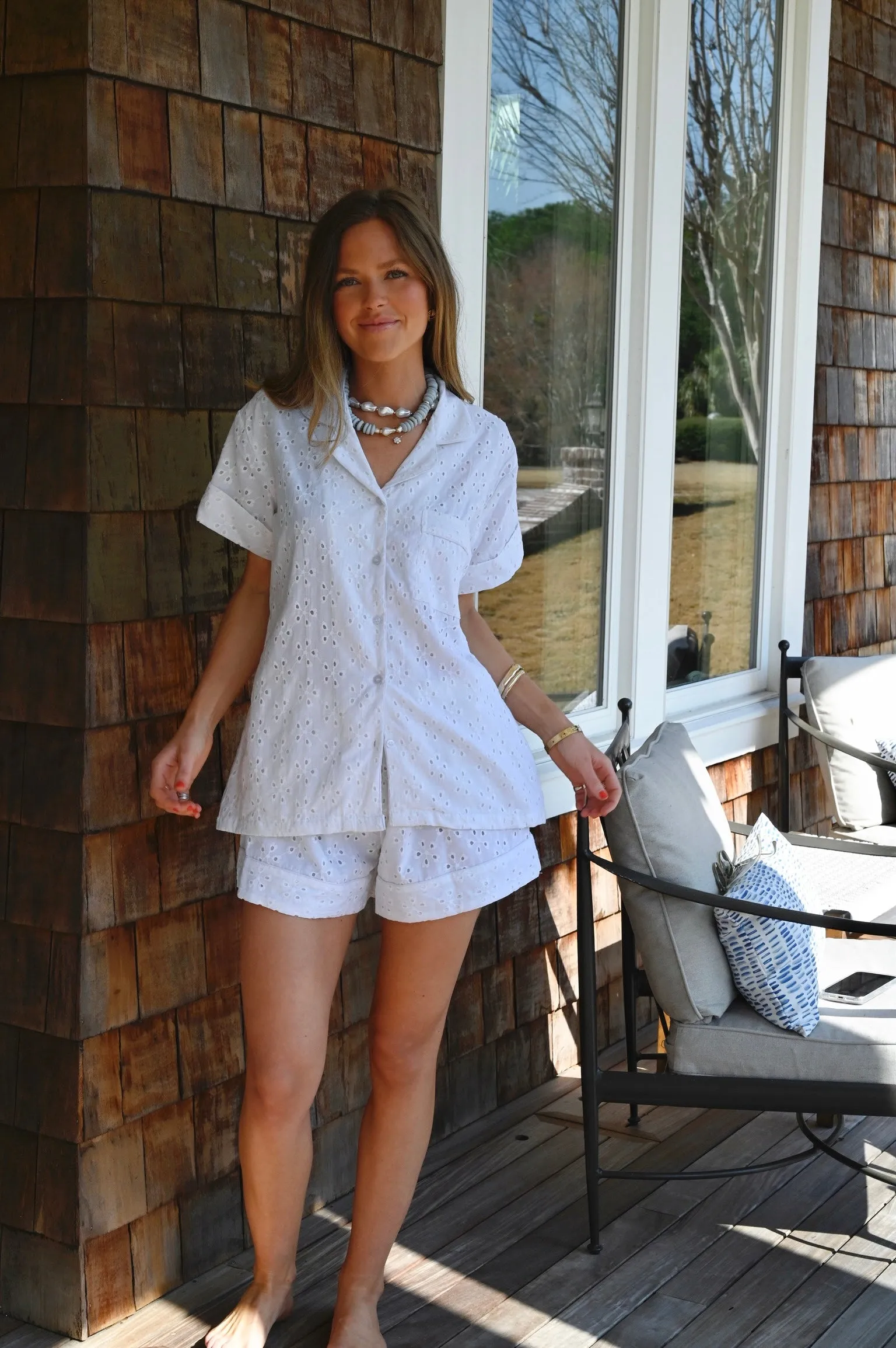 White Eyelet PJ Set - Short / Short sold by Darling Loungewear product image thumbnail 2