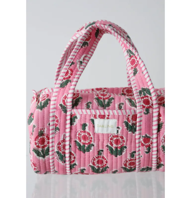Quilted Handled Cosmetic Bag - Pink Poppy sold by Darling Loungewear