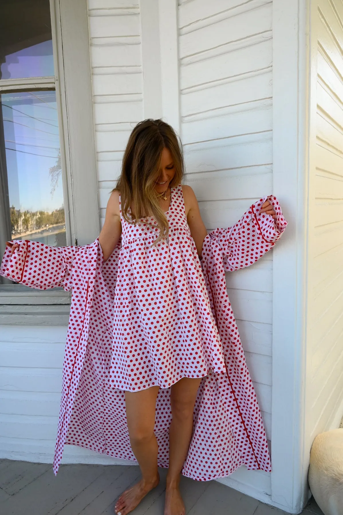 Bathrobe in Red Polka Dot - Long sold by Darling Loungewear product image thumbnail 4