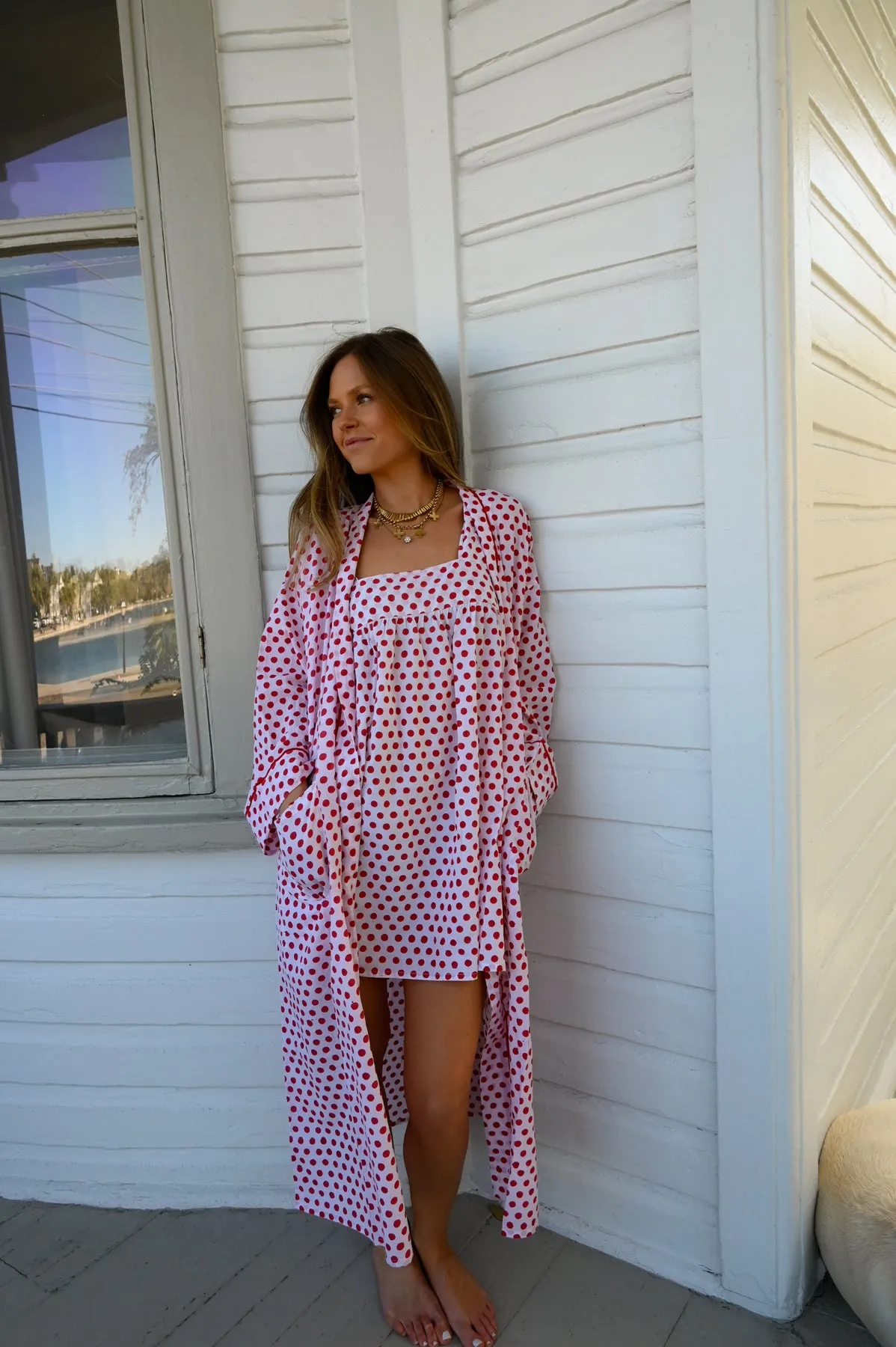 Bathrobe in Red Polka Dot - Long sold by Darling Loungewear product image thumbnail 5