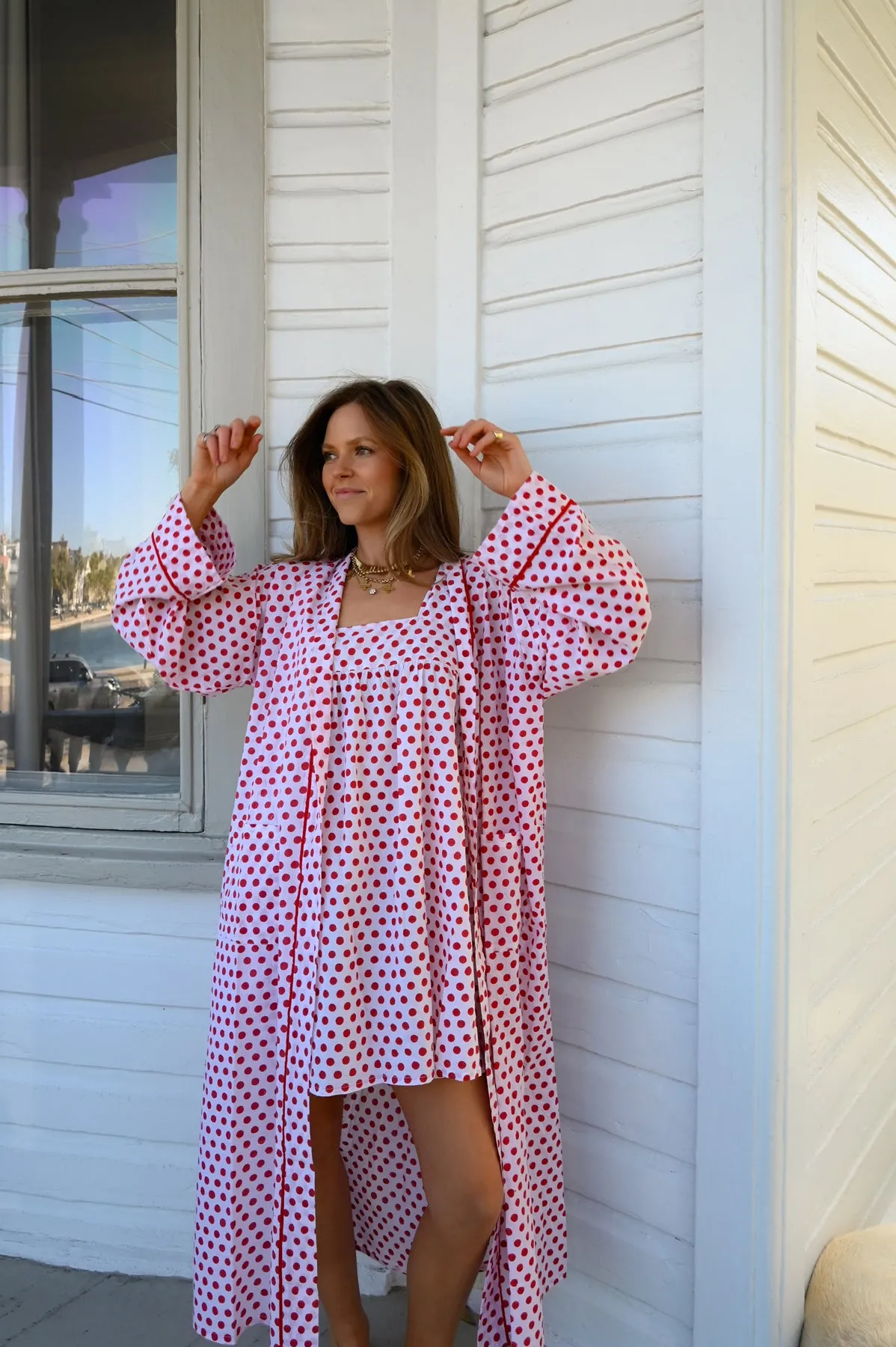 Bathrobe in Red Polka Dot - Long sold by Darling Loungewear