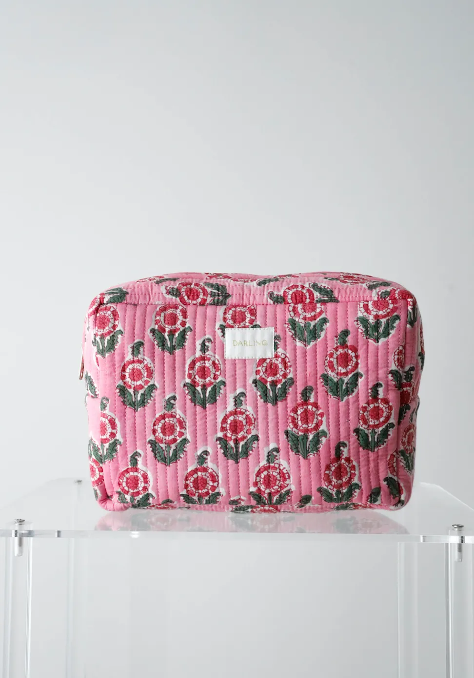 Quilted Cosmetic Pouch - Pink Poppy sold by Darling Loungewear