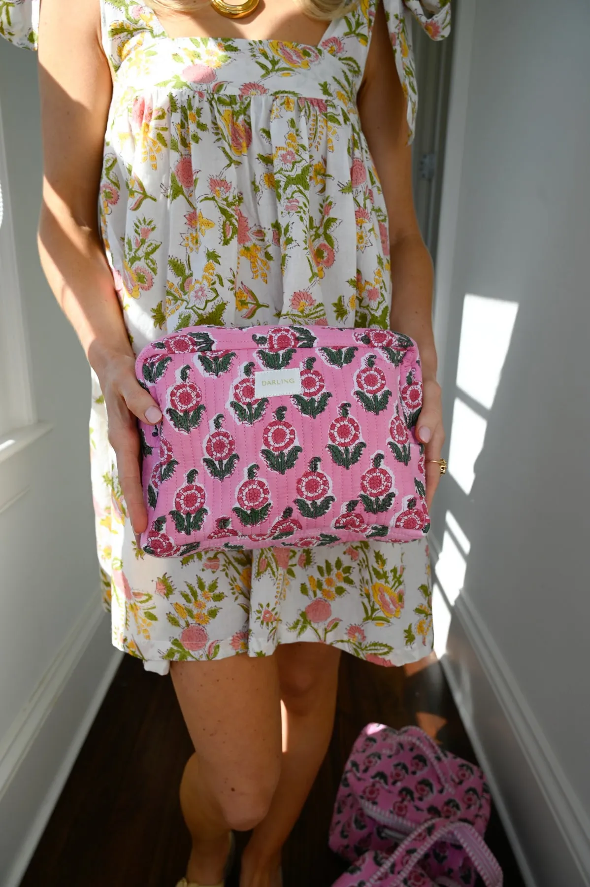 Quilted Cosmetic Pouch - Pink Poppy sold by Darling Loungewear product image thumbnail 5
