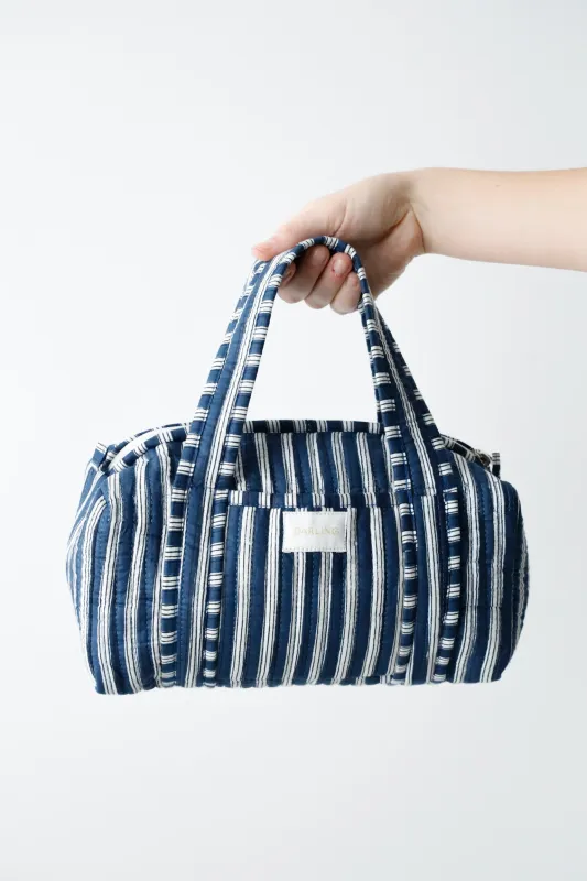 Quilted Handled Cosmetic Bag - Navy Stripe sold by Darling Loungewear
