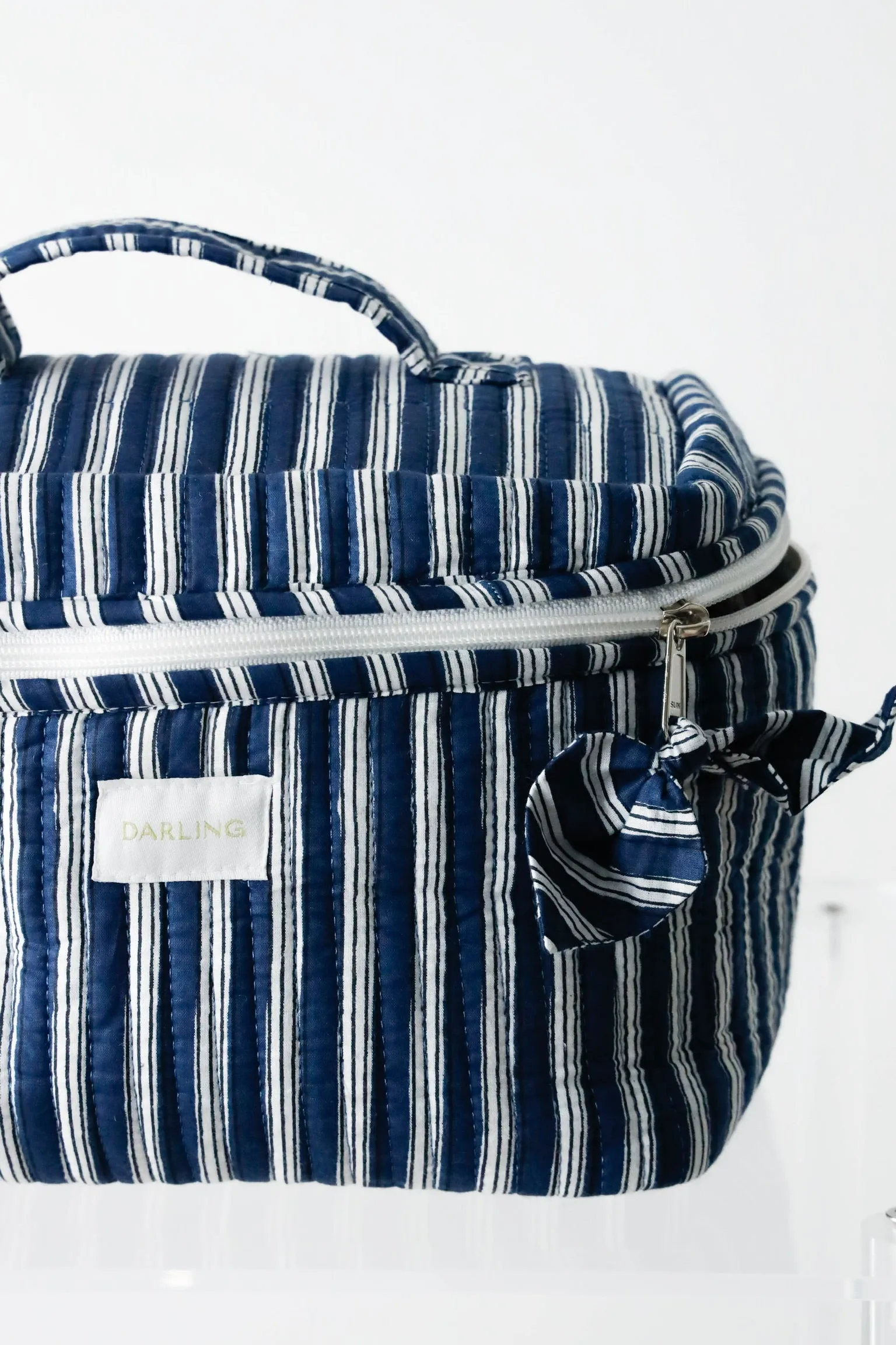 Quilted Cosmetic Train Case - Navy Stripe sold by Darling Loungewear product image thumbnail 2