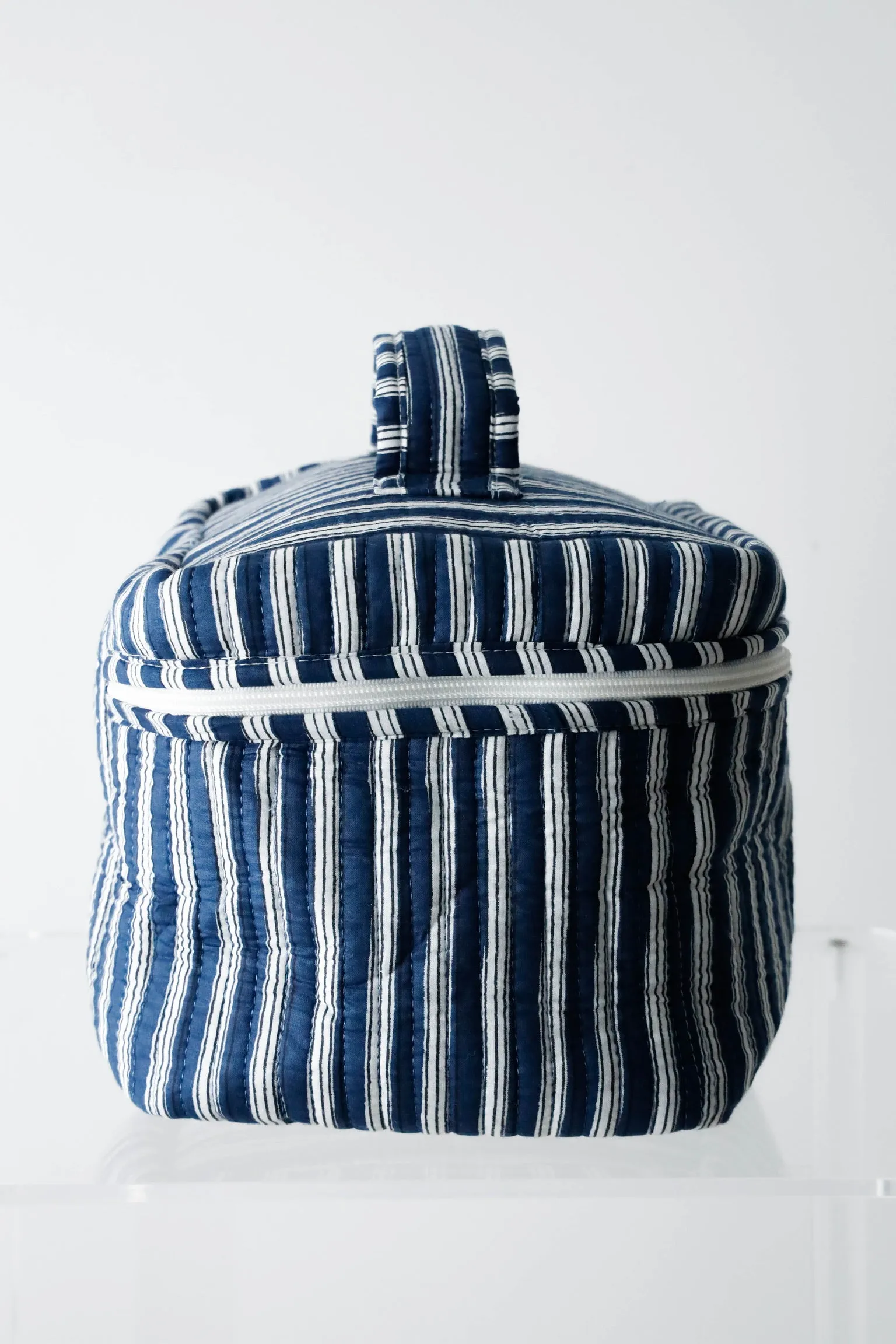 Quilted Cosmetic Train Case - Navy Stripe sold by Darling Loungewear product image thumbnail 3