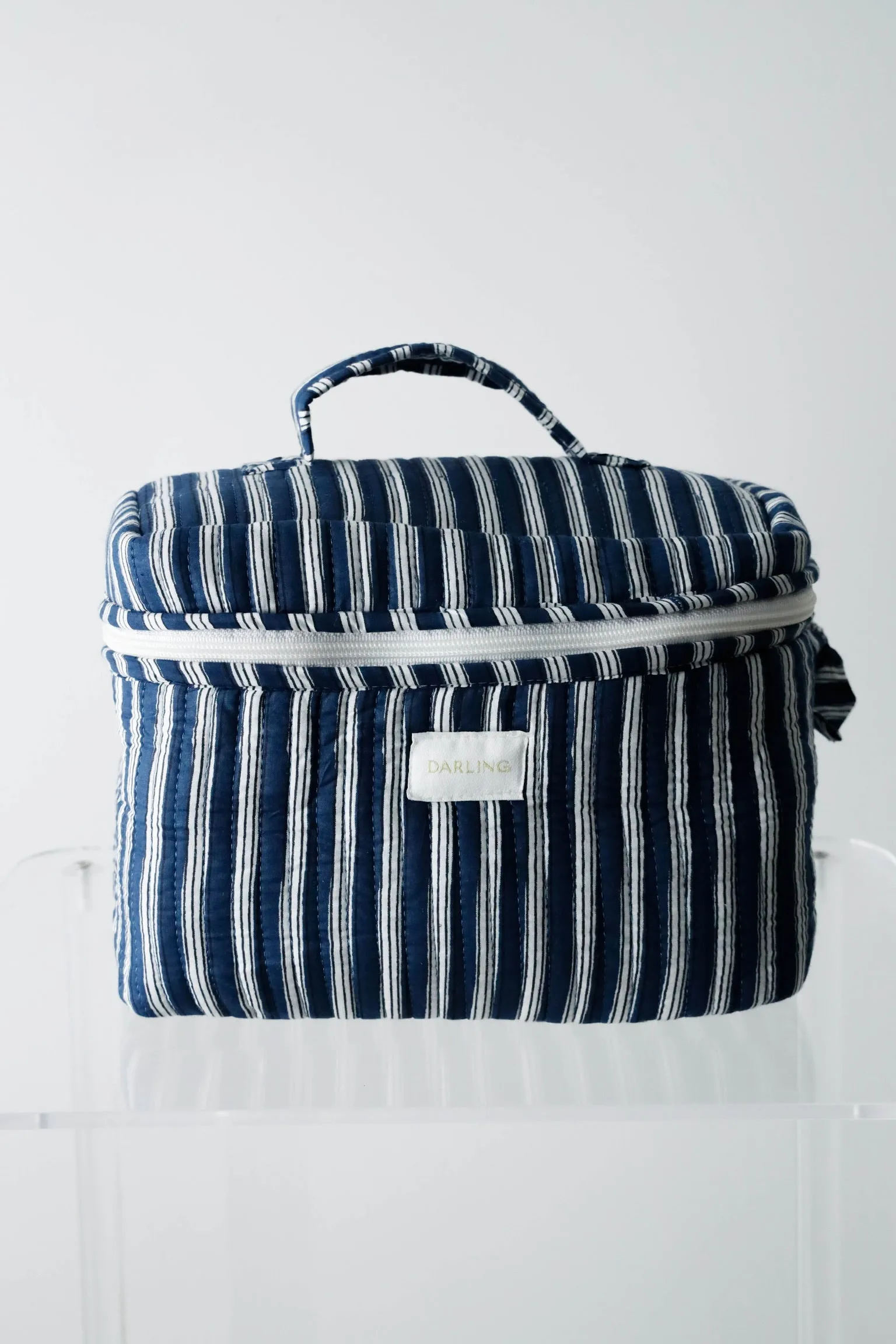 Quilted Cosmetic Train Case - Navy Stripe sold by Darling Loungewear