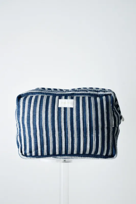 Quilted Cosmetic Pouch - Navy Stripe sold by Darling Loungewear