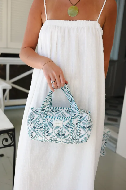 Quilted Handled Cosmetic Bag - Blooming in Blue sold by Darling Loungewear