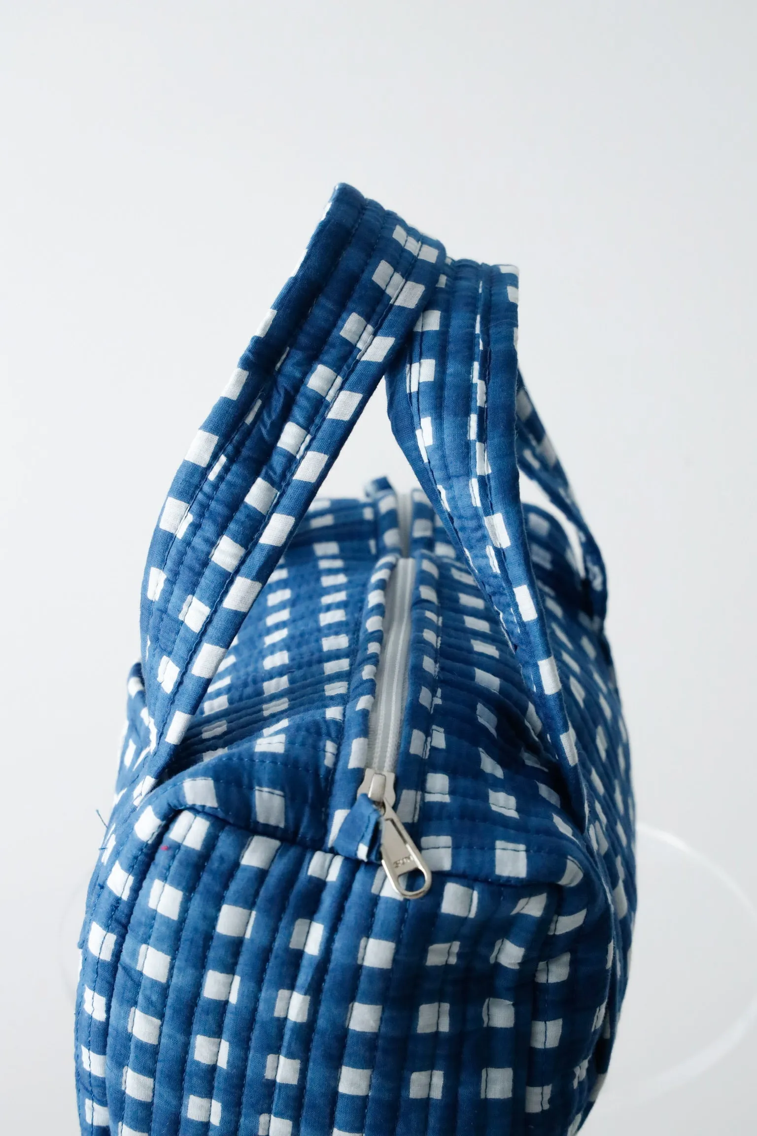 Quilted Handled Cosmetic Bag - Navy Blue Check sold by Darling Loungewear product image thumbnail 2