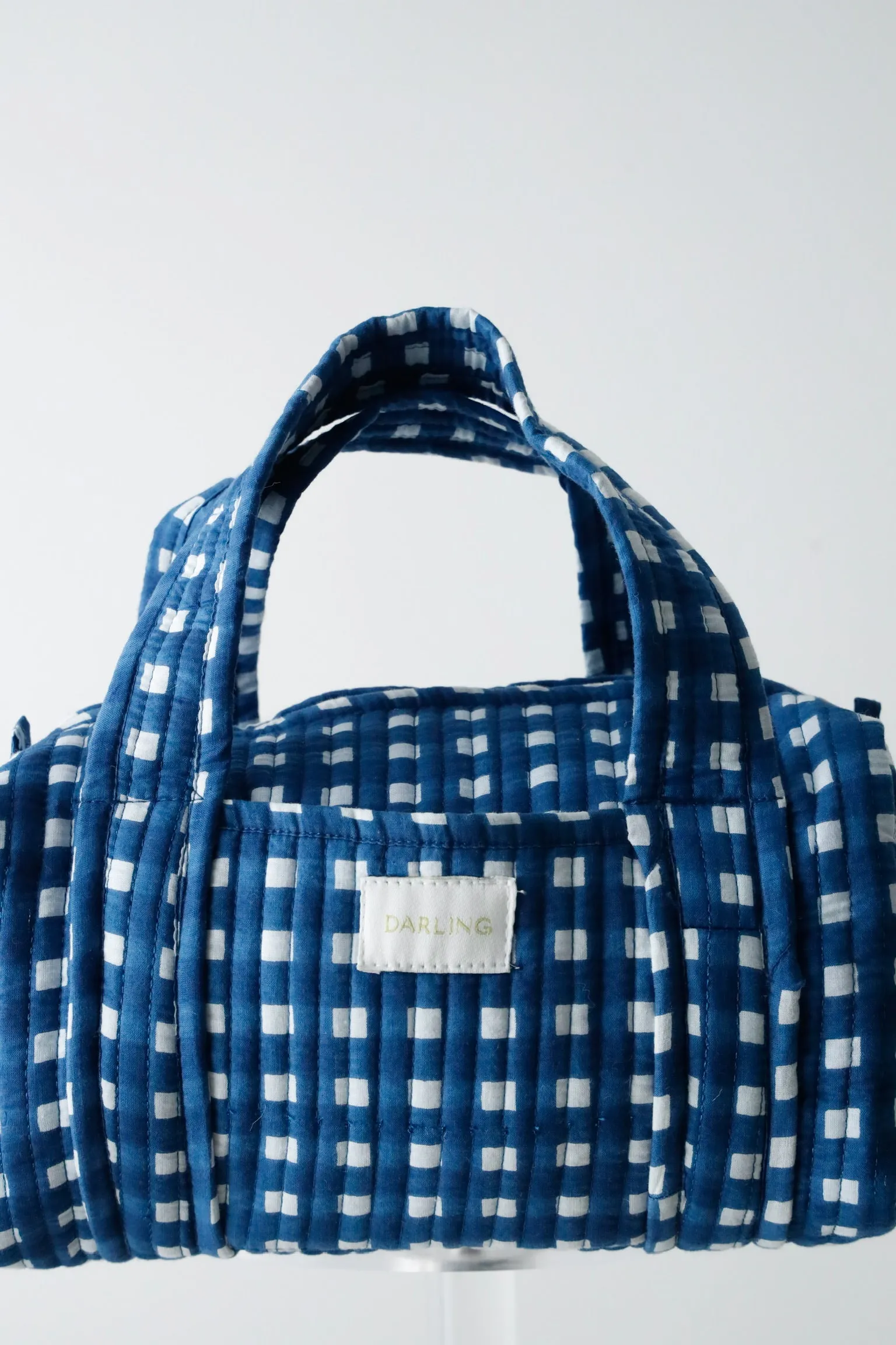 Quilted Handled Cosmetic Bag - Navy Blue Check sold by Darling Loungewear product image thumbnail 4