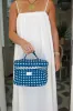 Quilted Cosmetic Train Case - Navy Blue Check sold by Darling Loungewear