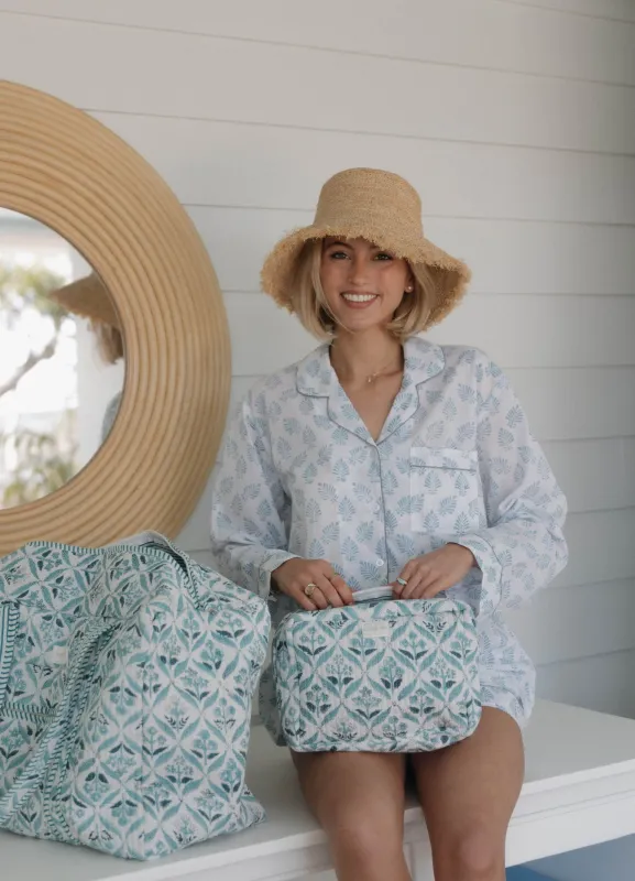 Quilted Cosmetic Pouch -  Blooming in Blue sold by Darling Loungewear