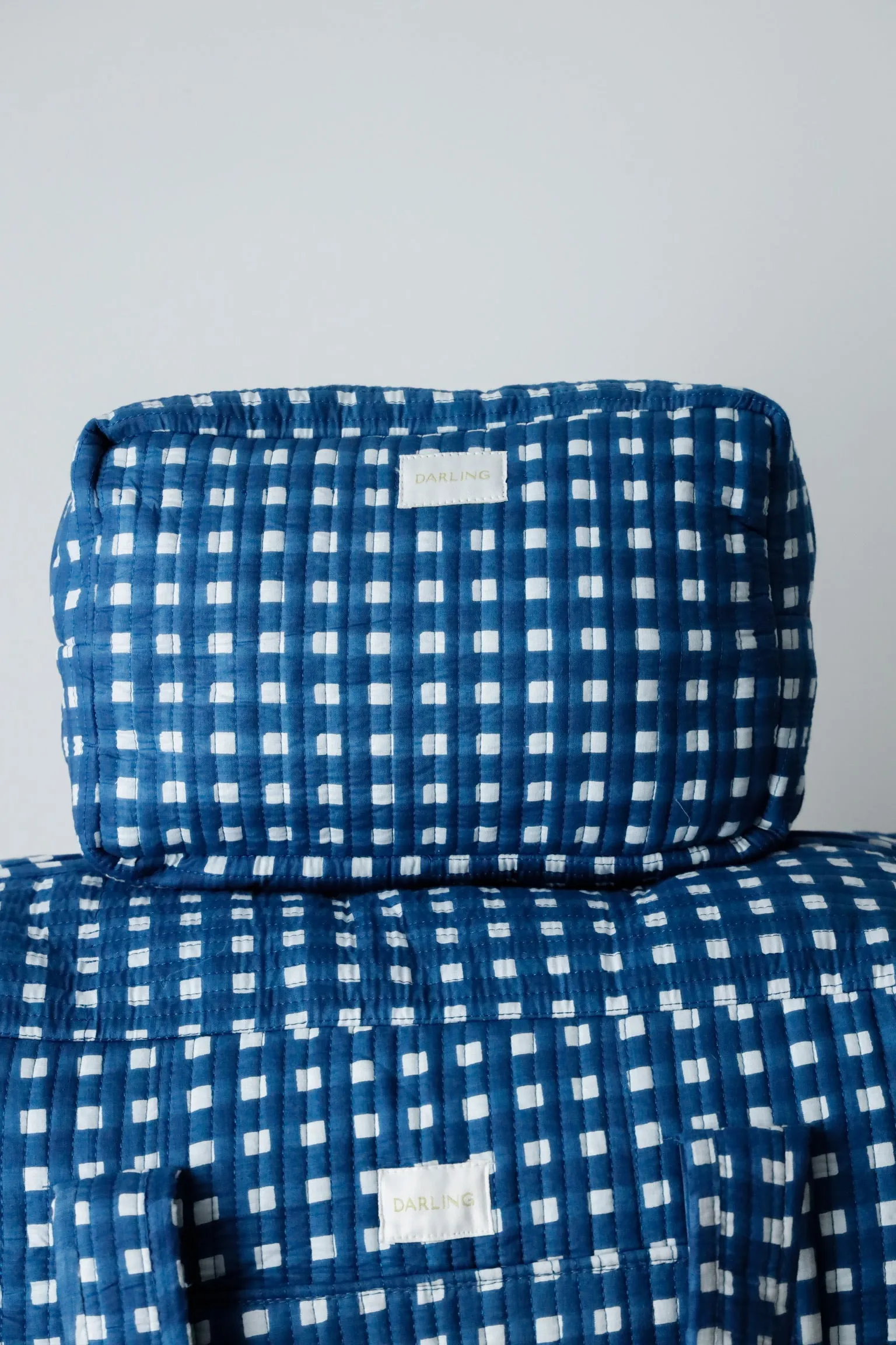 Quilted Cosmetic Pouch - Navy Blue Check sold by Darling Loungewear product image thumbnail 5