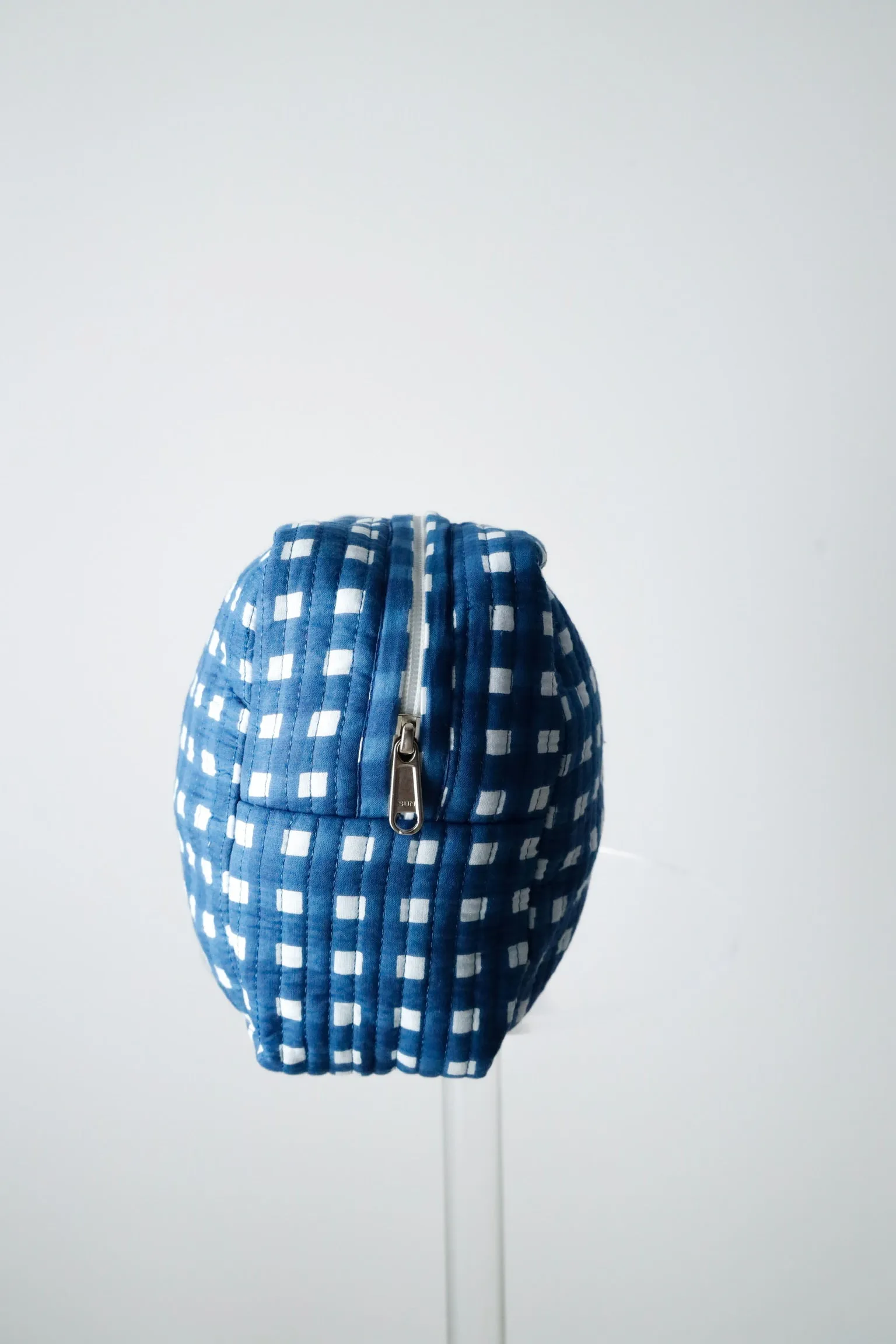 Quilted Cosmetic Pouch - Navy Blue Check sold by Darling Loungewear product image thumbnail 2
