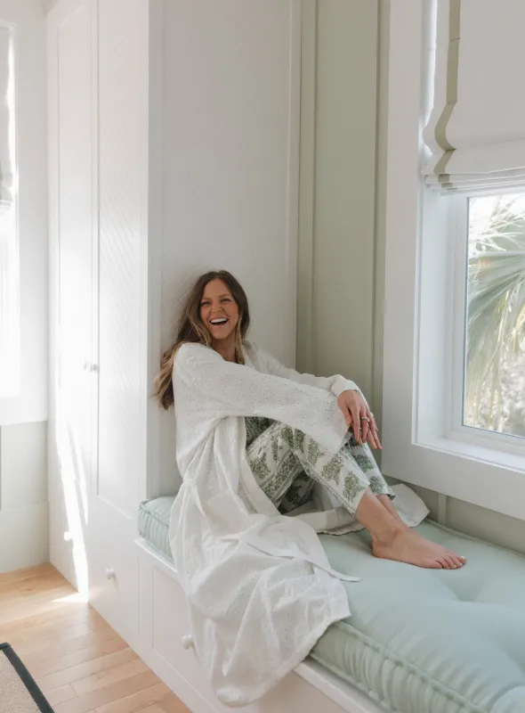 Long Robe - White Eyelet sold by Darling Loungewear